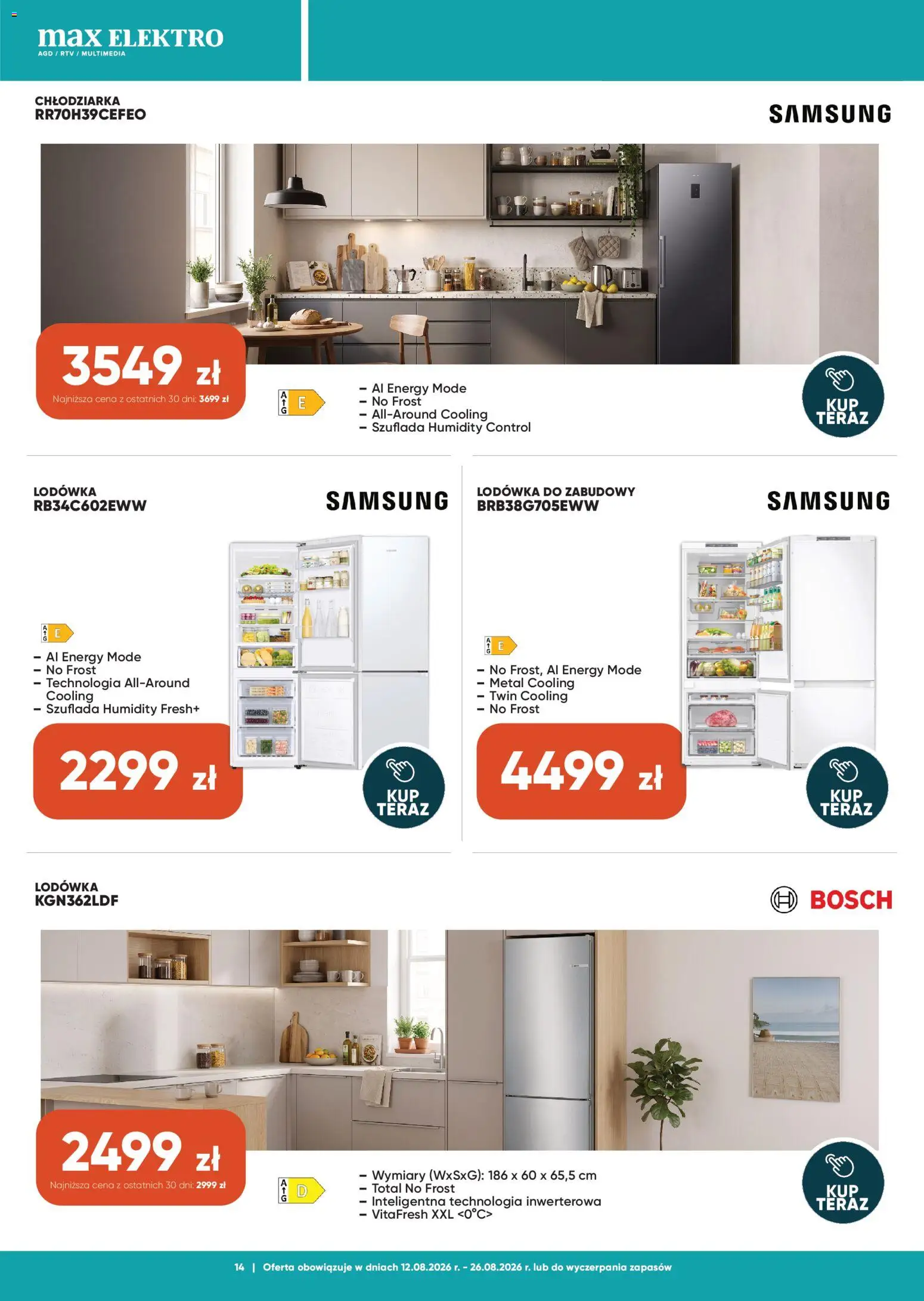 Max elektro gazetka od 12.08.2026 | Strona: 14 | Produkty: Lodówka