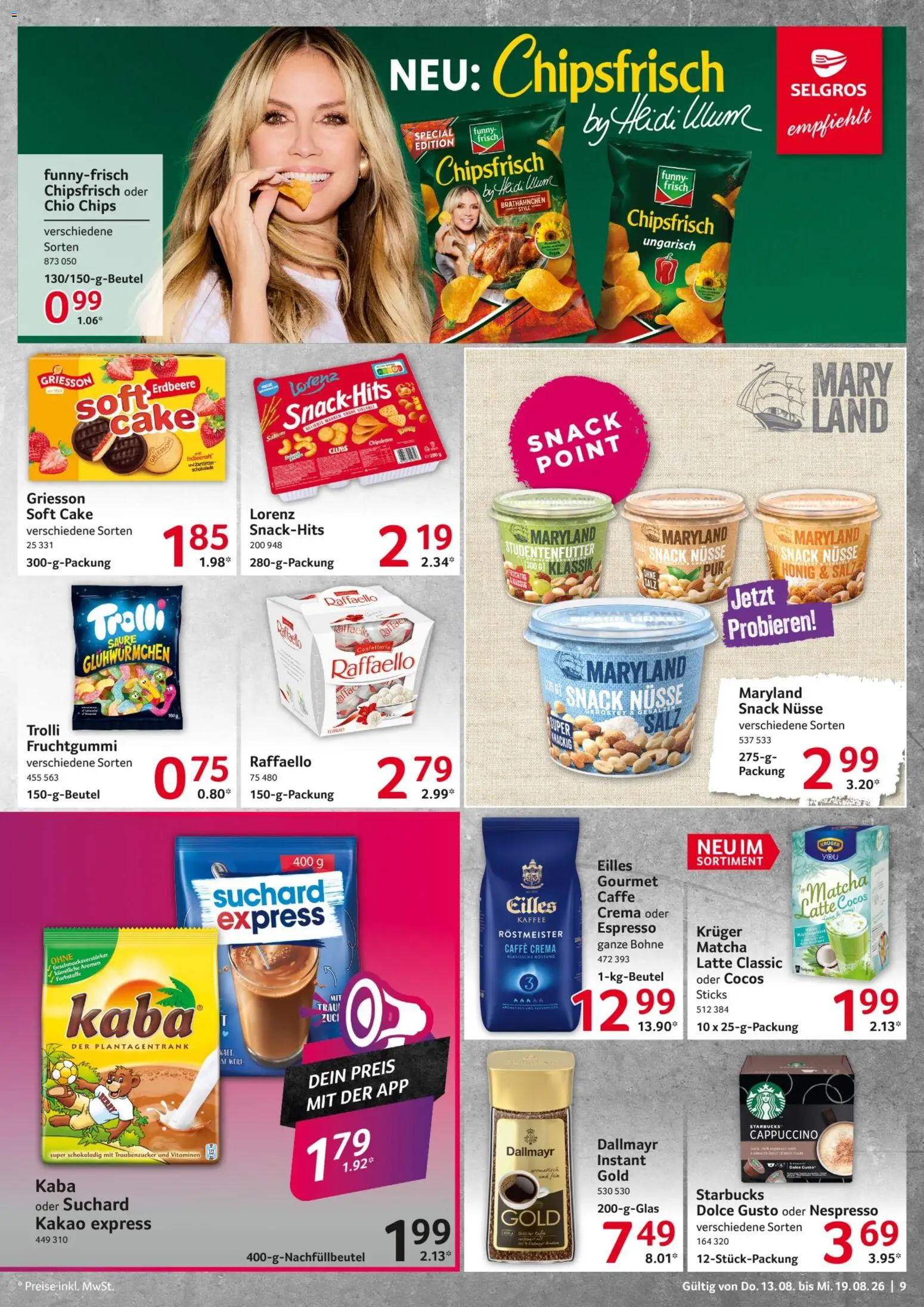 Selgros Prospekt – gültig ab 13.08.2026 | Seite: 9 | Produkte: Kaffee, Schokolade, Starbucks, Dolce gusto