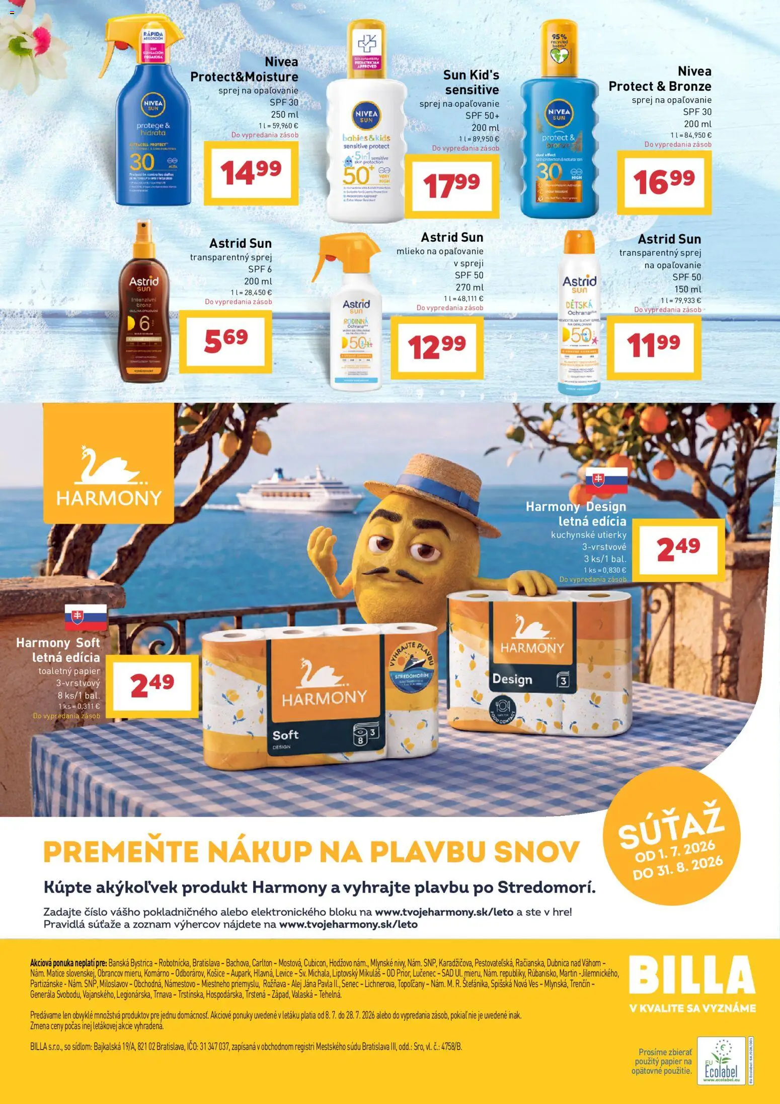 Nové Billa akcie – leták je platný od 08.07.2026 | Strana: 6 | Produkty: Mlieko, Nivea, Toaletný papier