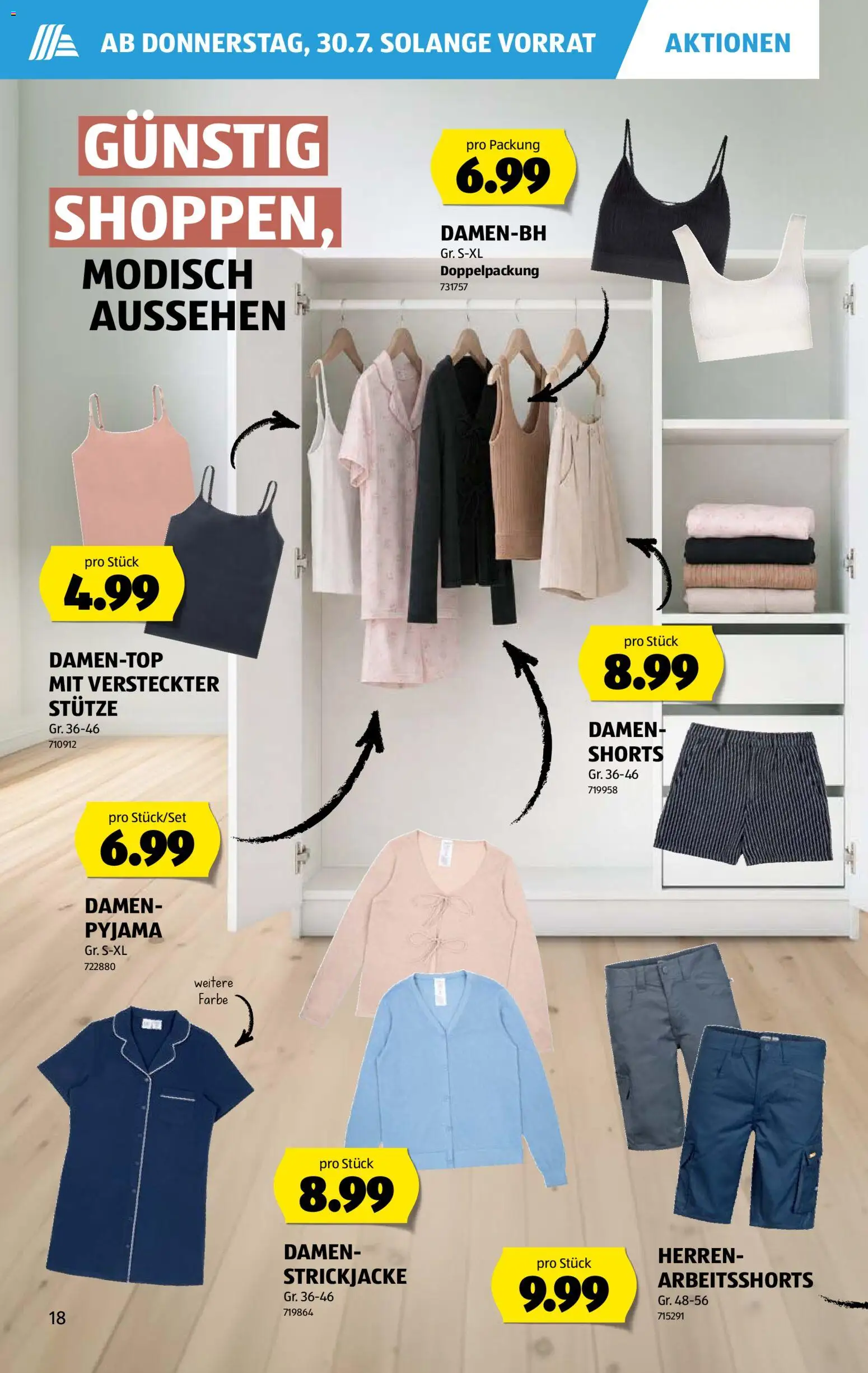 Aldi aktionen – gültig ab 30.07.2026 | Seite: 18 | Produkte: Cardigan, Pyjama, Strickjacke, Top