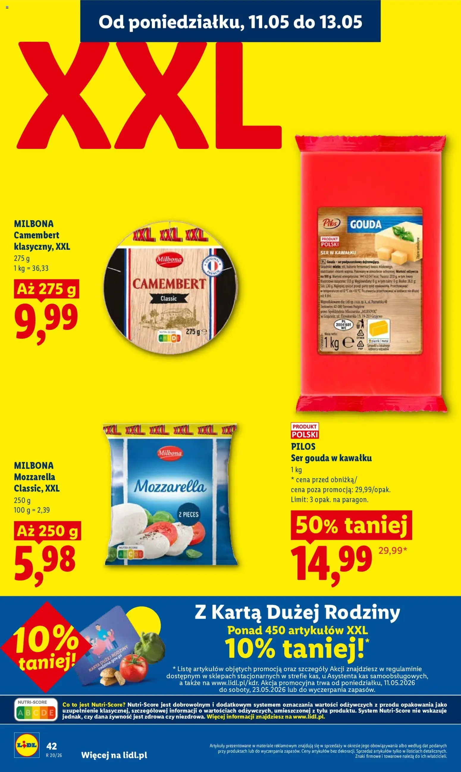 Lidl Polsko leták od 11.05.2026 | Strana: 42 | Produkty: Gouda, Milbona, Mozzarella, Camembert