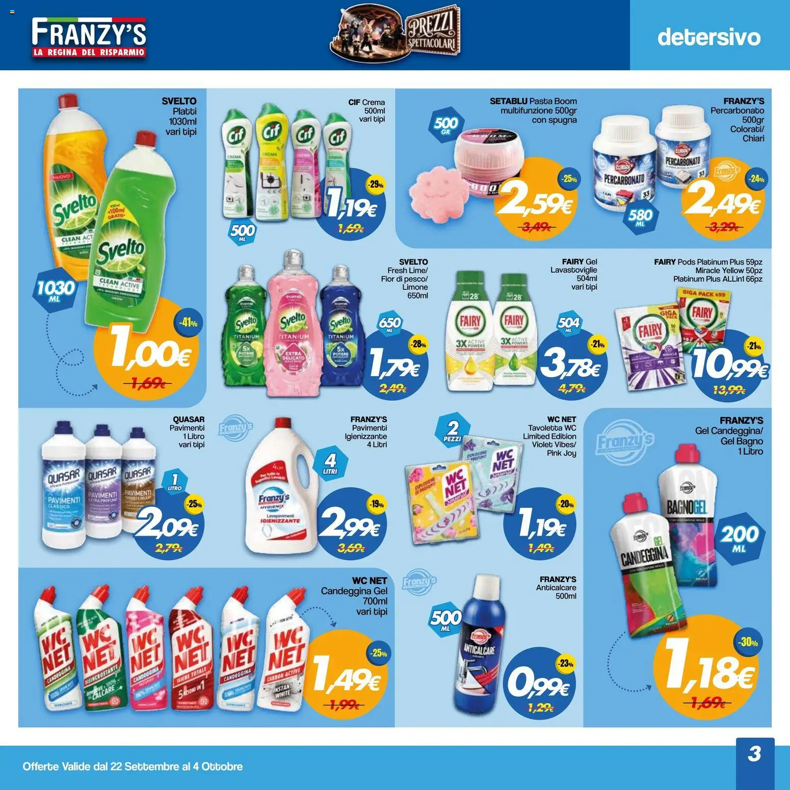 Volantino Franzy's del 22/09/2026 | Pagina: 3 | Prodotti: Spugna, Crema, Pasta, Tavoletta