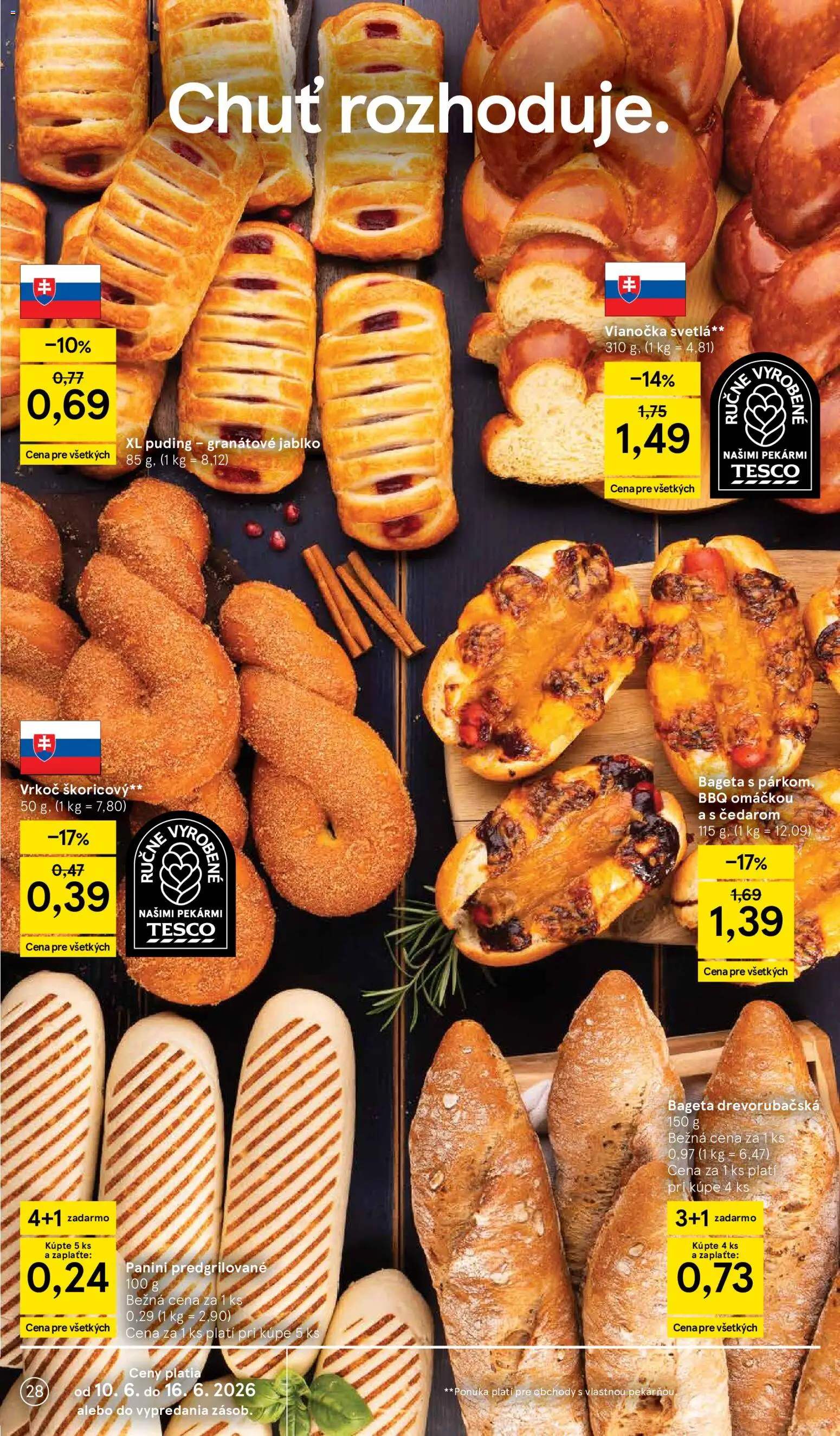 Nové Tesco akcie – leták je platný od 10.06.2026 | Strana: 28 | Produkty: Vianočka, Puding, Svetlá
