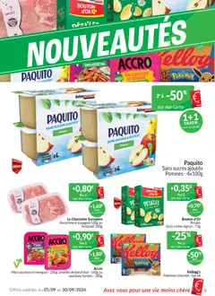 Accro Mini saucisses et merguez - 200g, lamelles de boeuf thaï - 160g ou saucisses fumées - 180g, Mini saucisses et merguez, lamelles de boeuf thaï ou saucisses fumées - Voorbeeld van een folder van Intermarché, geldig van 01/09/2026 | Pagina: 3 | Producten: Merguez, Chips, Crème