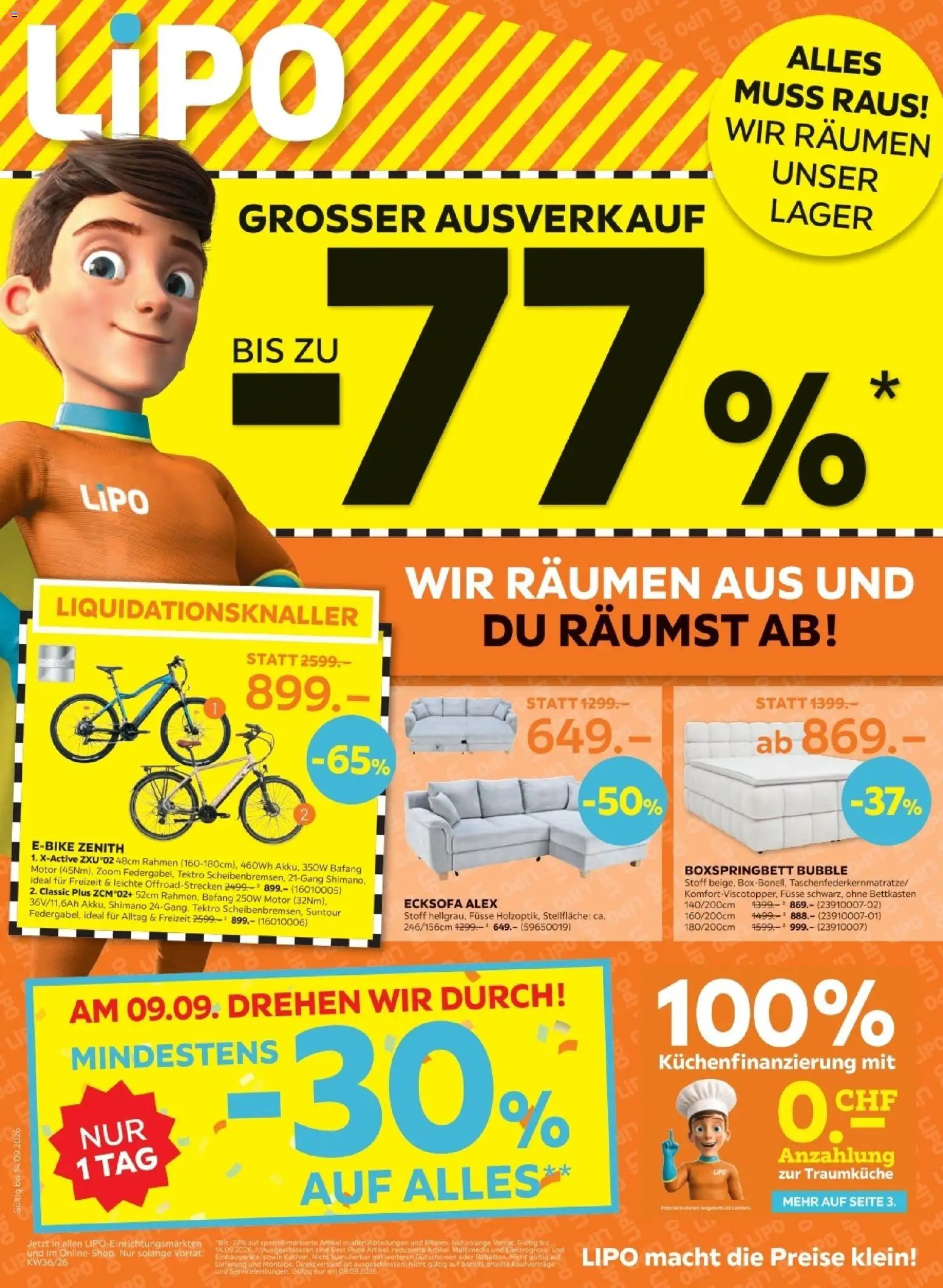 Lipo aktionen – gültig ab 01.09.2026 | Seite: 1 | Produkte: Boxspringbett, Ecksofa