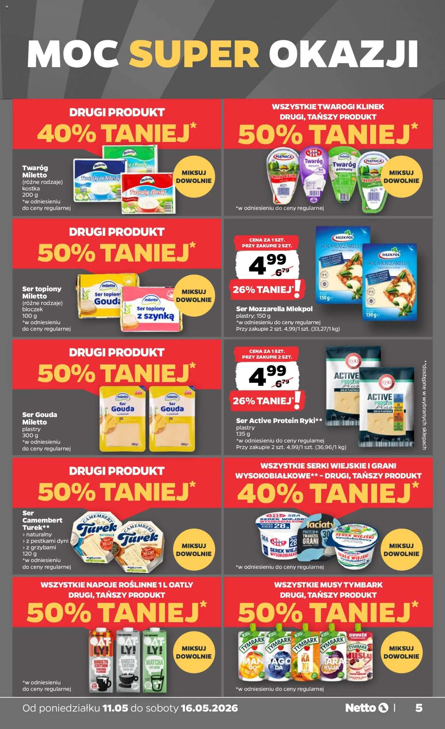 Netto gazetka od poniedziałku spożywcza od 11.05.2026 | Strona: 5 | Produkty: Napoje, Camembert, Twaróg, Ser gouda