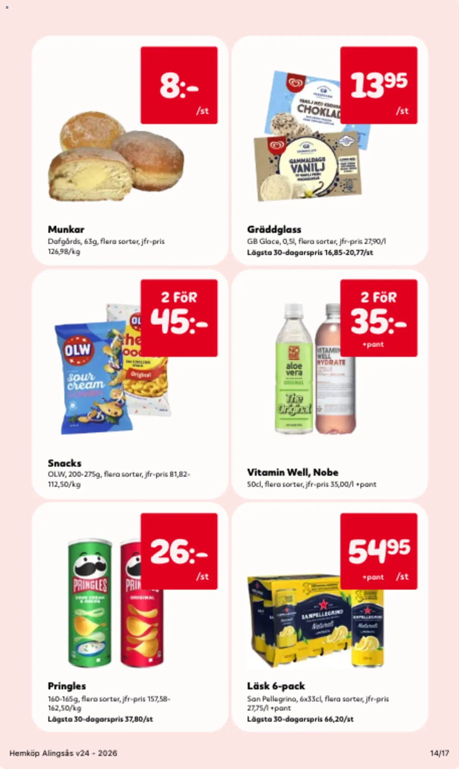 Hemköp reklamblad aktuell från 08.06.2026 | Sida: 14 | Produkter: Pringles, San pellegrino, Chips, Choklad