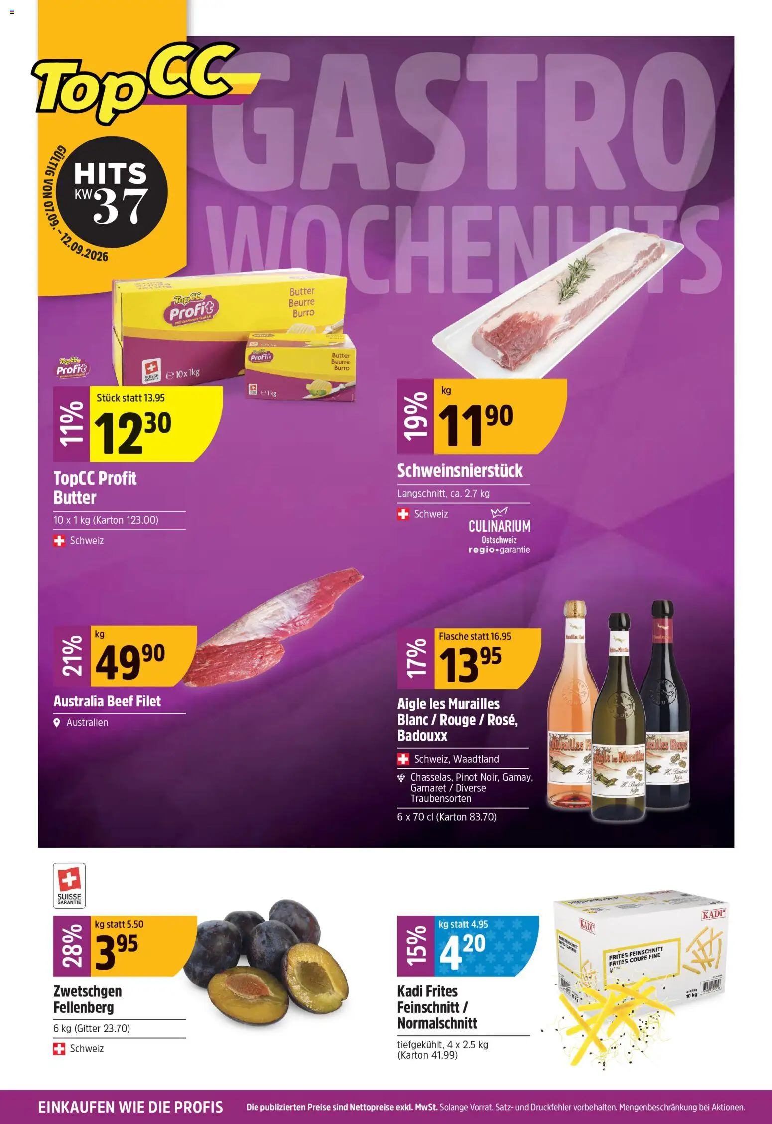 TopCC aktionen – gültig ab 07.09.2026 | Seite: 1 | Produkte: Gitter, Zwetschgen, Rouge, Butter