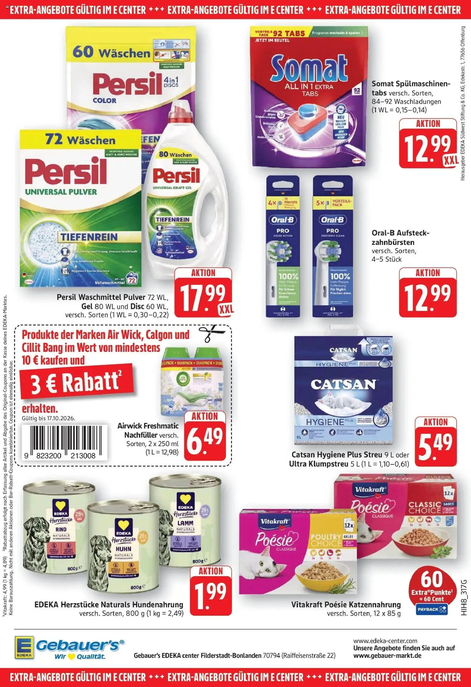 Edeka Prospekt Filderstadt-Bonlanden (ab 12.10.2026) » Angebote Online | Seite: 32 | Produkte: Catsan, Wasser, Waschmittel, Persil