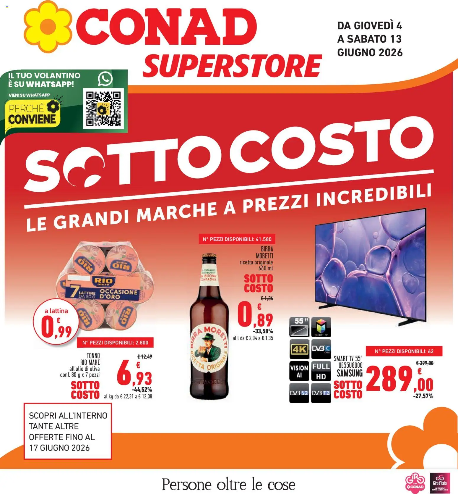Volantino Conad del 04.06.2026 | Pagina: 1 | Prodotti: smart TV, Birra Moretti, Tonno, Samsung