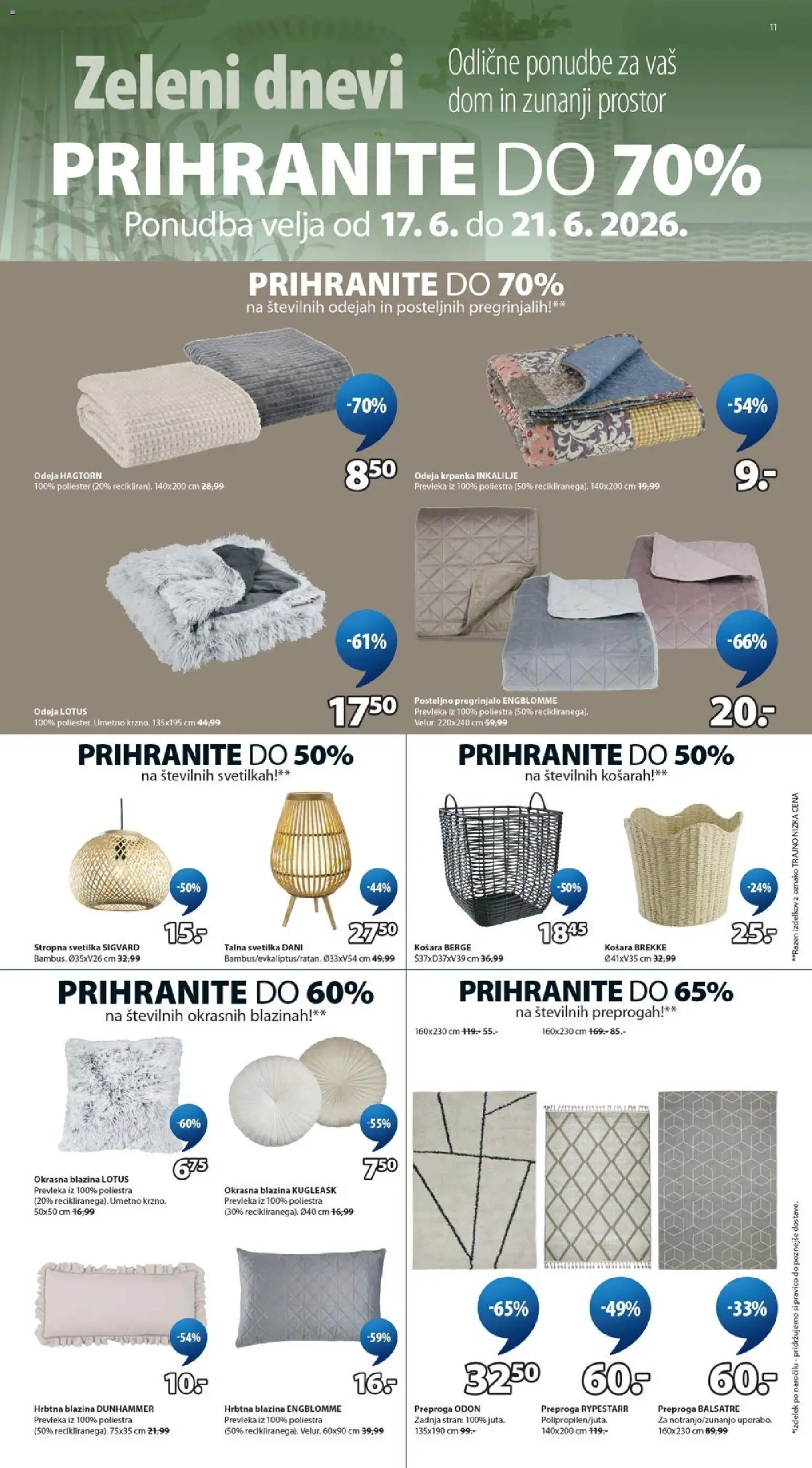 Novi JYSK katalog ponudbe – veljaven od 17.06.2026 | Stran: 11 | Izdelki: Pregrinjalo, Blazina, Odeja, Svetilka