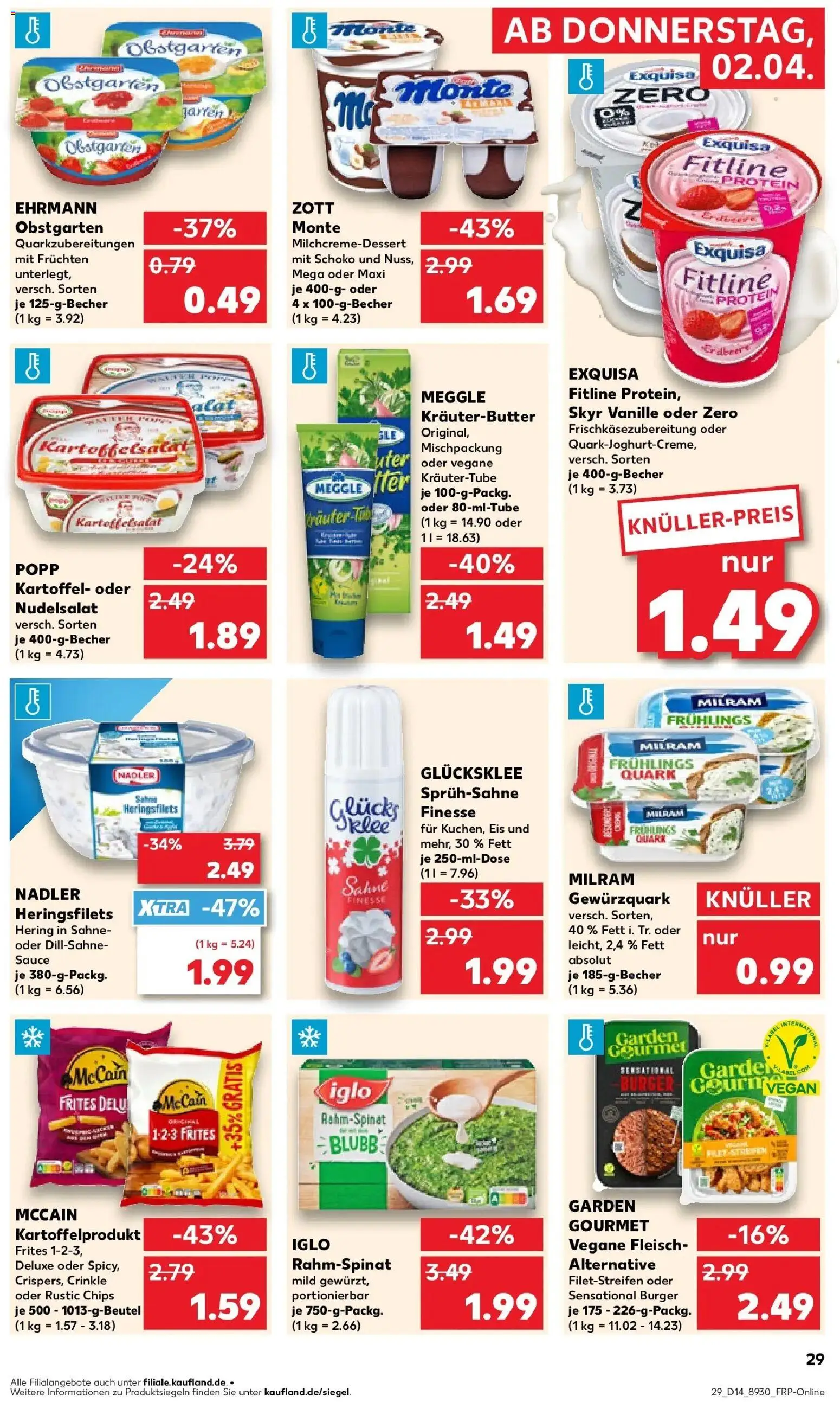 Kaufland Prospekt Bad Dürrheim	 – gültig ab 02.04.2026 | Seite: 29 | Produkte: Quark, Burger, Kräuterbutter, Milram