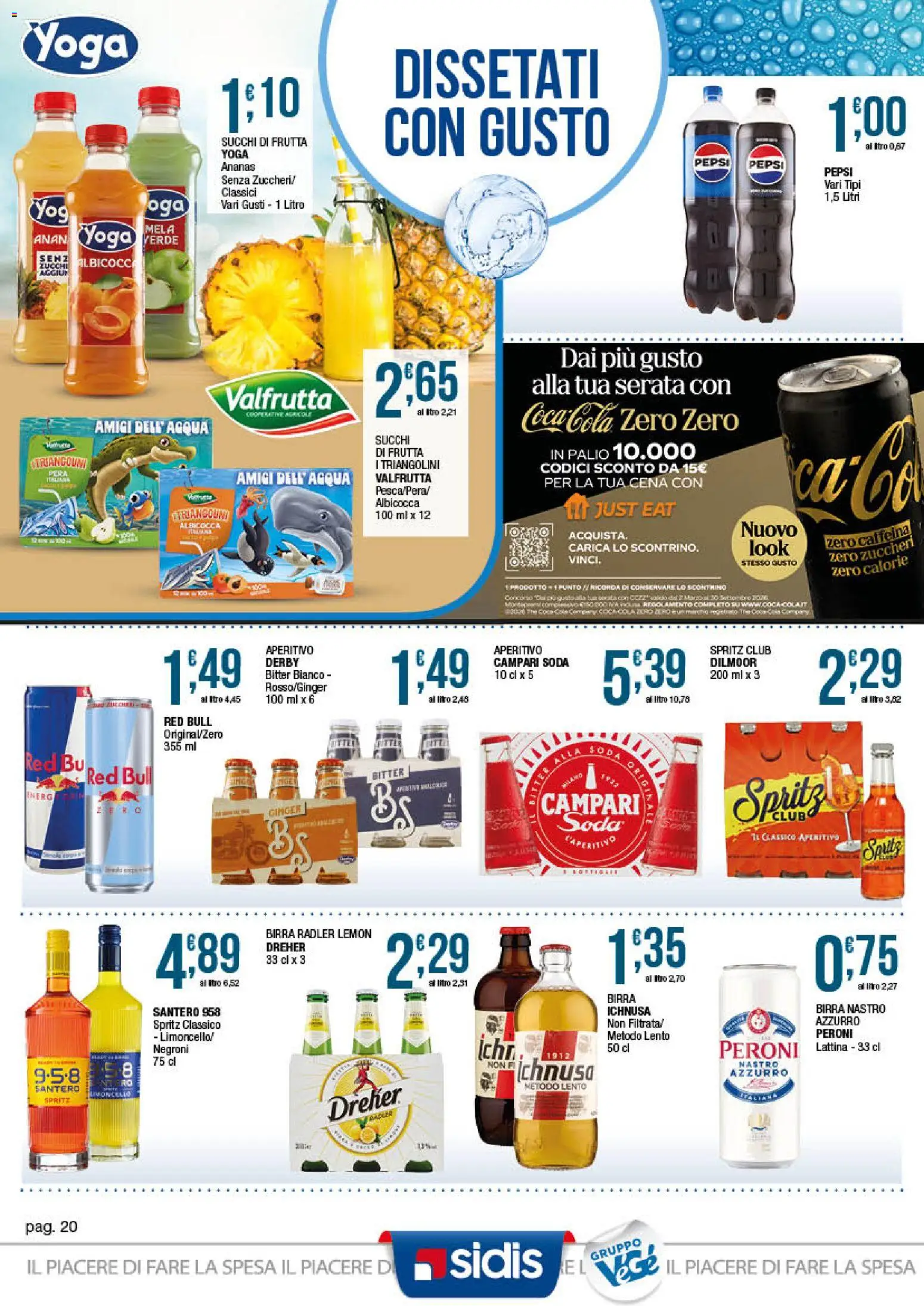 Volantino Sidis del 01.06.2026 | Pagina: 20 | Prodotti: Birra, Acqua, Red Bull, Pepsi