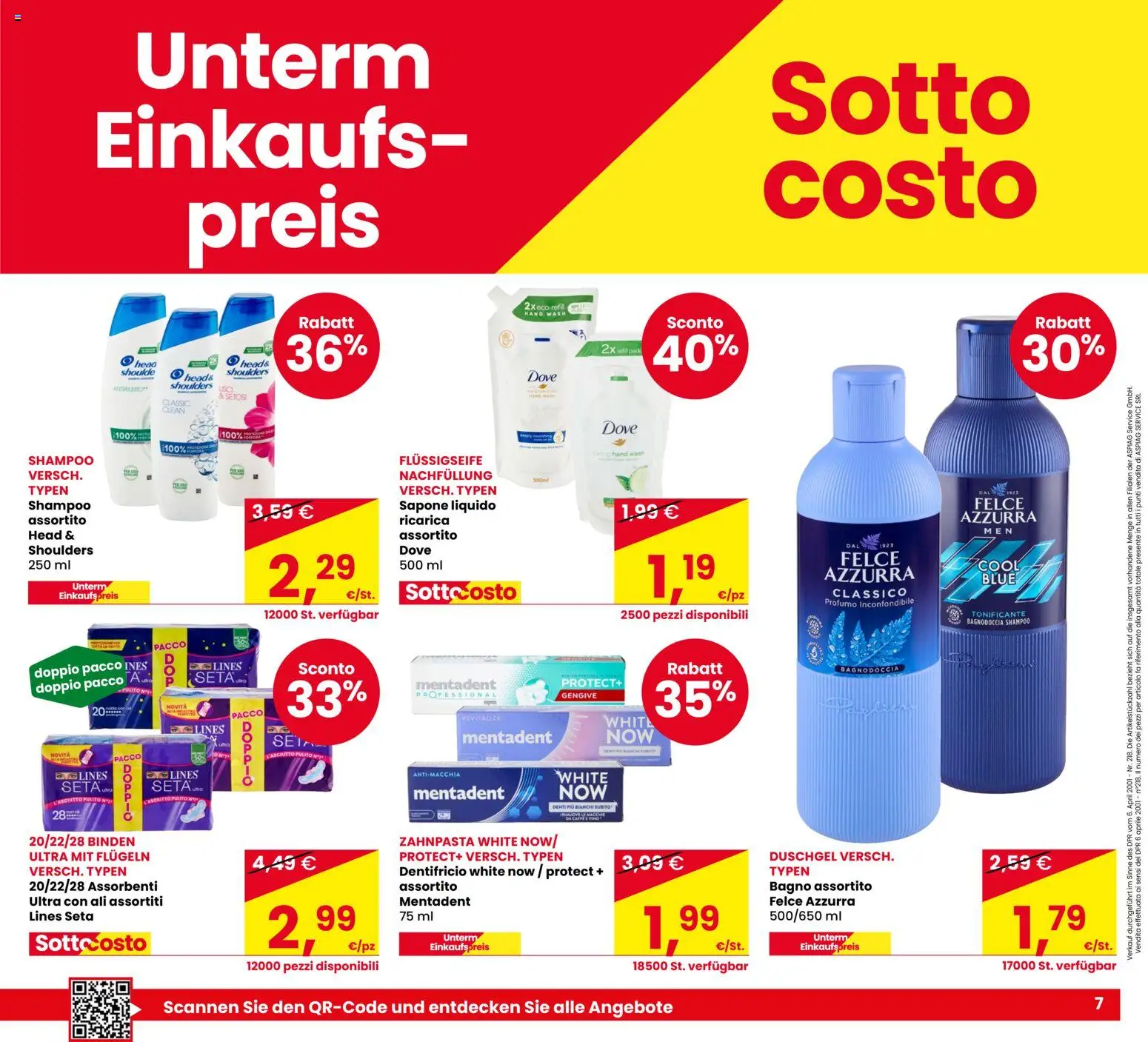 Volantino Eurospar del 01/10/2026 | Pagina: 7 | Prodotti: Shampoo, Dentifricio, Assorbenti, Bagno