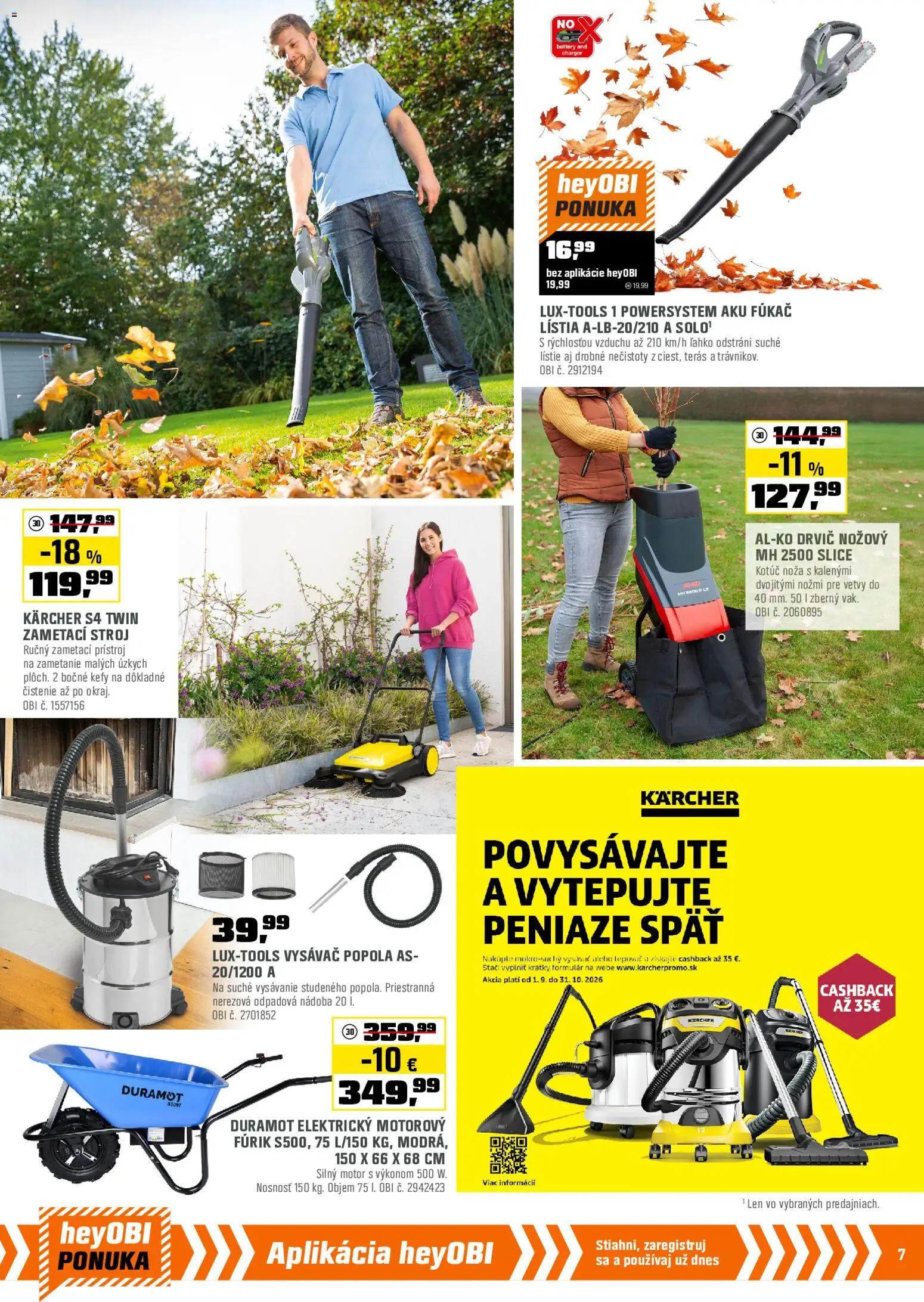 Nové OBI akcie – leták je platný od 01.10.2026 | Strana: 7 | Produkty: Drvič, Aku, Vysávač