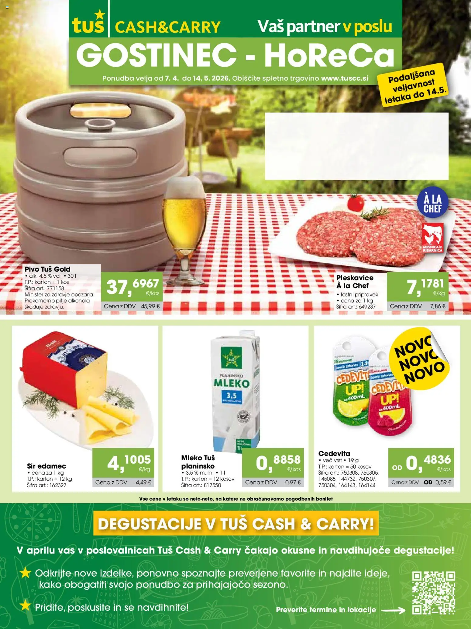 Novi Tuš katalog ponudbe – veljaven od 07.04.2026 | Stran: 1 | Izdelki: Pleskavice, Kos, Sir, Pivo