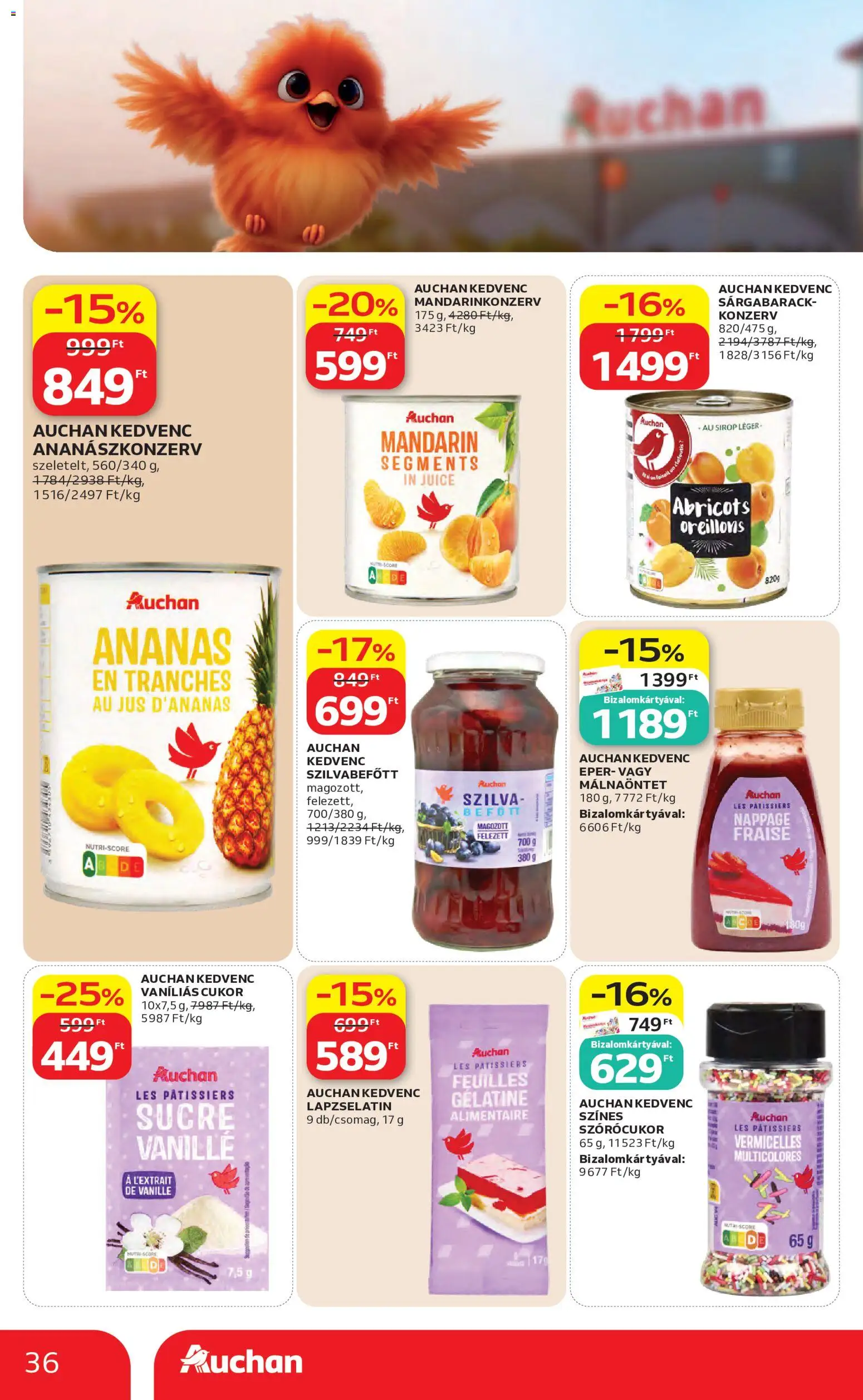 Auchan akciós ujság - amely érvényes a következő dátumtól: 07.05.2026 | Oldal: 36 | Termékek: Lapzselatin, Eper, Szilvabefőtt, Cukor