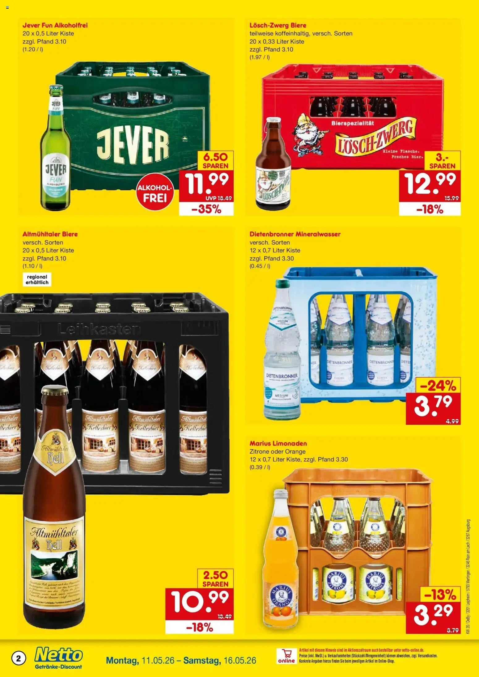 Netto Marken-Discount Prospekt Rain Am Lech	 – gültig ab 10.05.2026 | Seite: 2 | Produkte: Mineralwasser, Zitrone, Jever