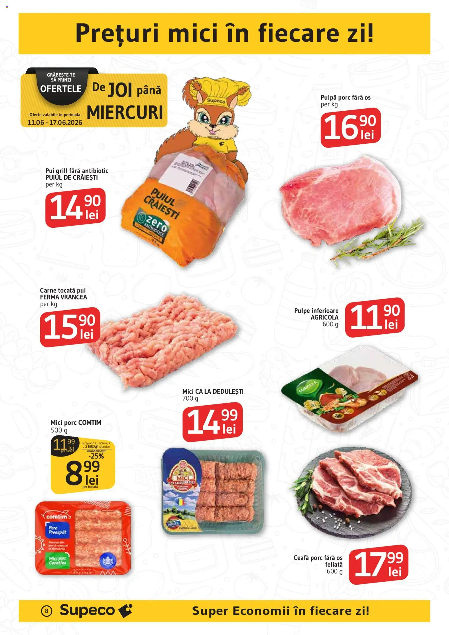 Noul catalog Supeco – valabil de la 11.06.2026 | Pagină: 8 | Produse: Grill, Hacıyatmaz Kedi Oyuncağı, Mici, Carne tocată