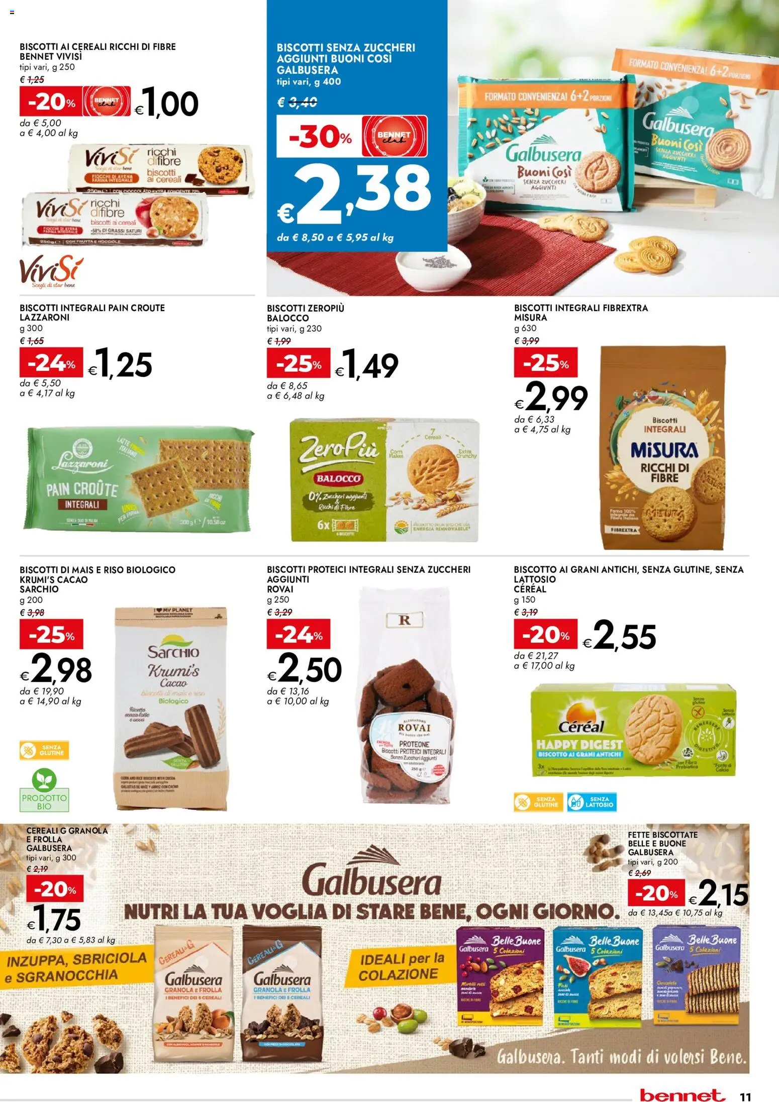 Volantino bennet del 03/09/2026 | Pagina: 11 | Prodotti: Biscotti, Fiocchi, Latte, Farina integrale