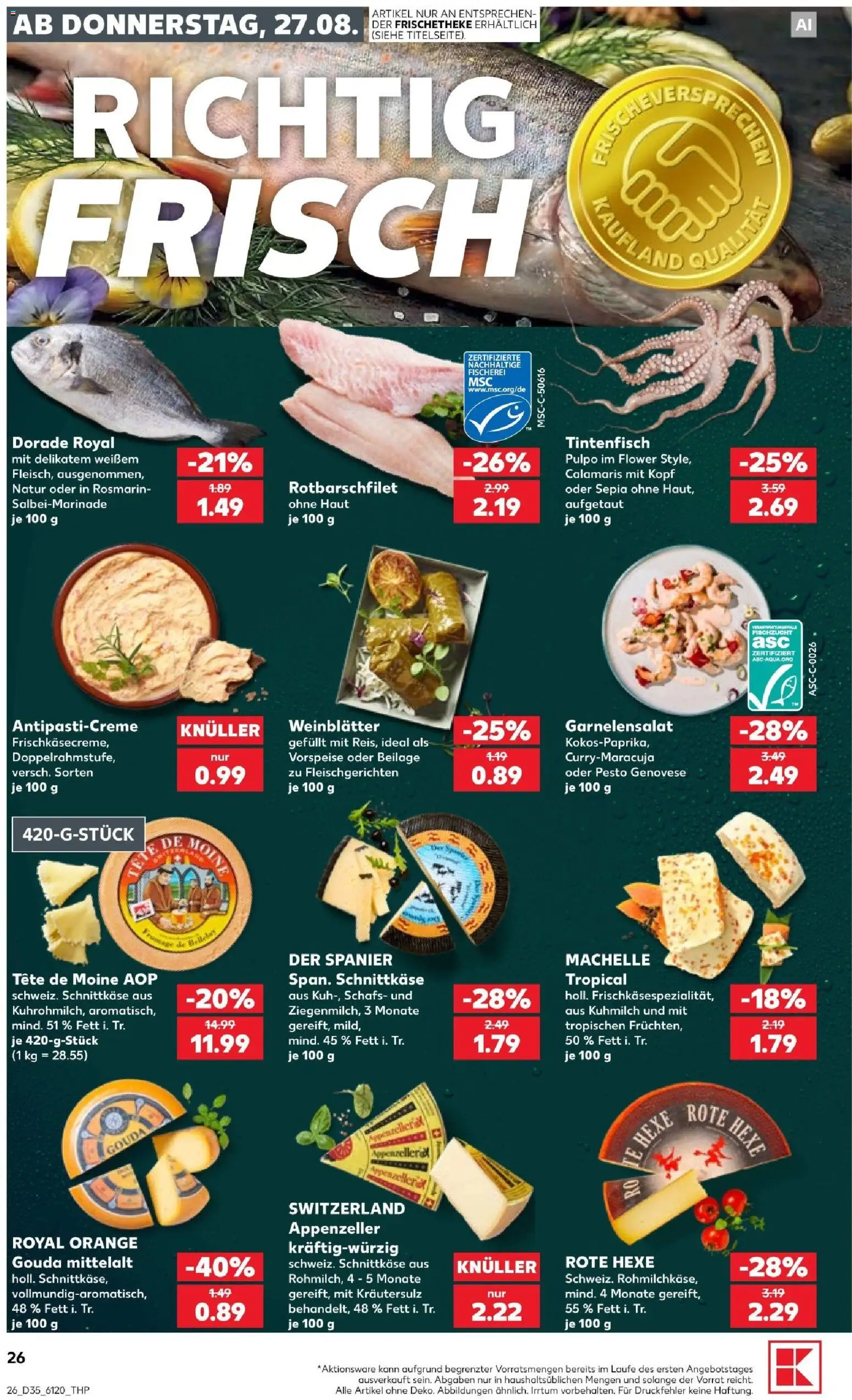Kaufland Prospekt Bremen – gültig ab 27.08.2026 | Seite: 26 | Produkte: Dorade, Gouda, Tintenfisch