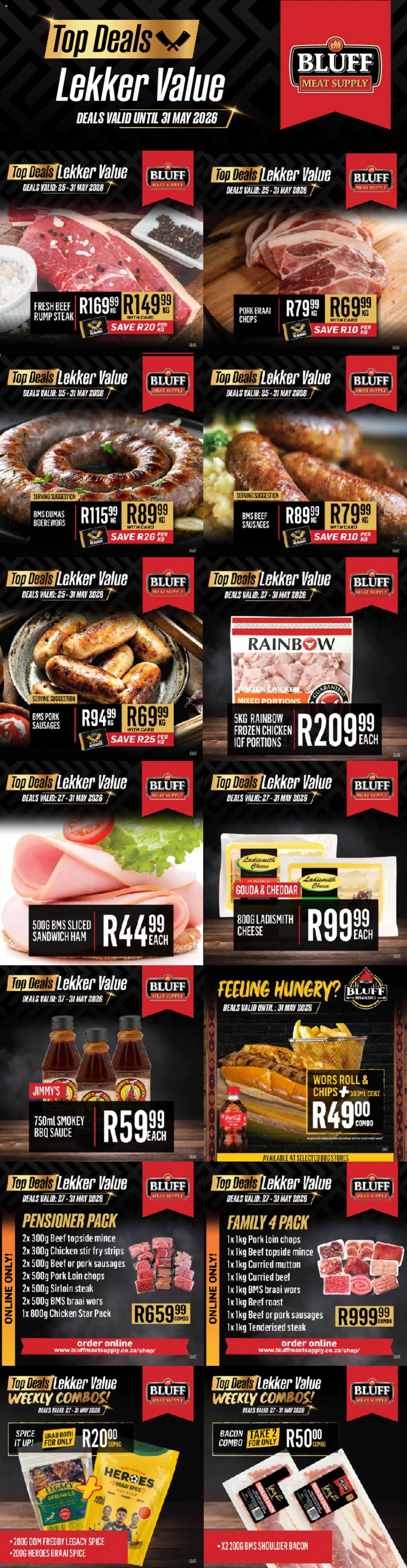 New Bluff Meat Supply catalogue – valid from 27.05.2026 | Page: 1 | Products: Grill, Coke, Sauce, Bacon