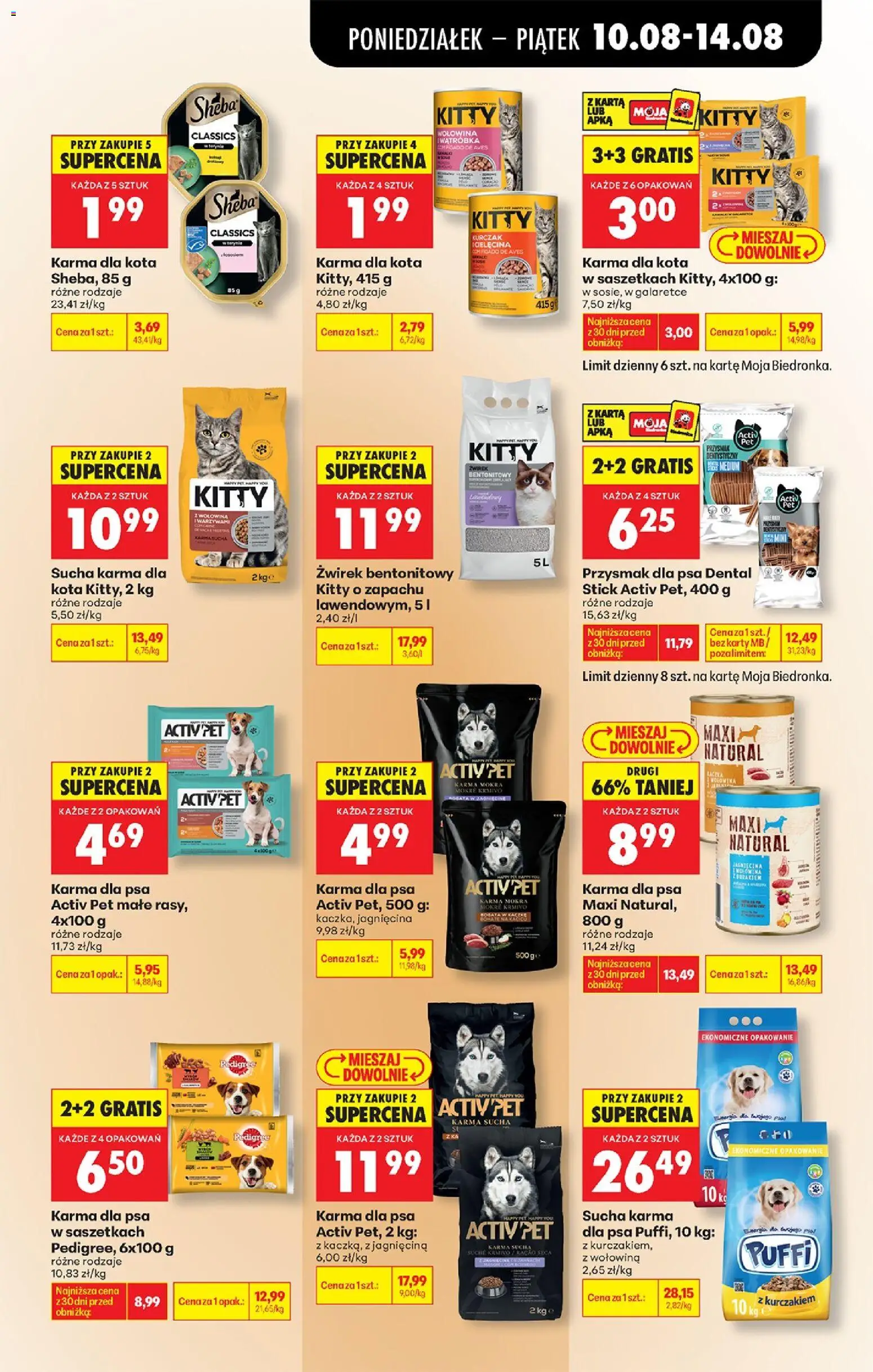 Biedronka gazetka od 10.08.2026 | Strona: 85 | Produkty: Kitty karma, Jagnięcina, Maxi Natural karma dla psa, Wołowina