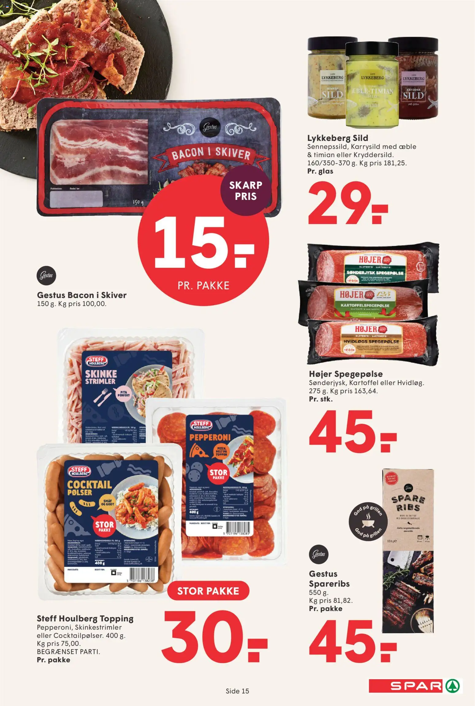 Spar tilbudsavis – gyldig fra 22.05.2026 | Side: 16 | Produkter: Spegepølse, Spareribs, Sild, Bacon