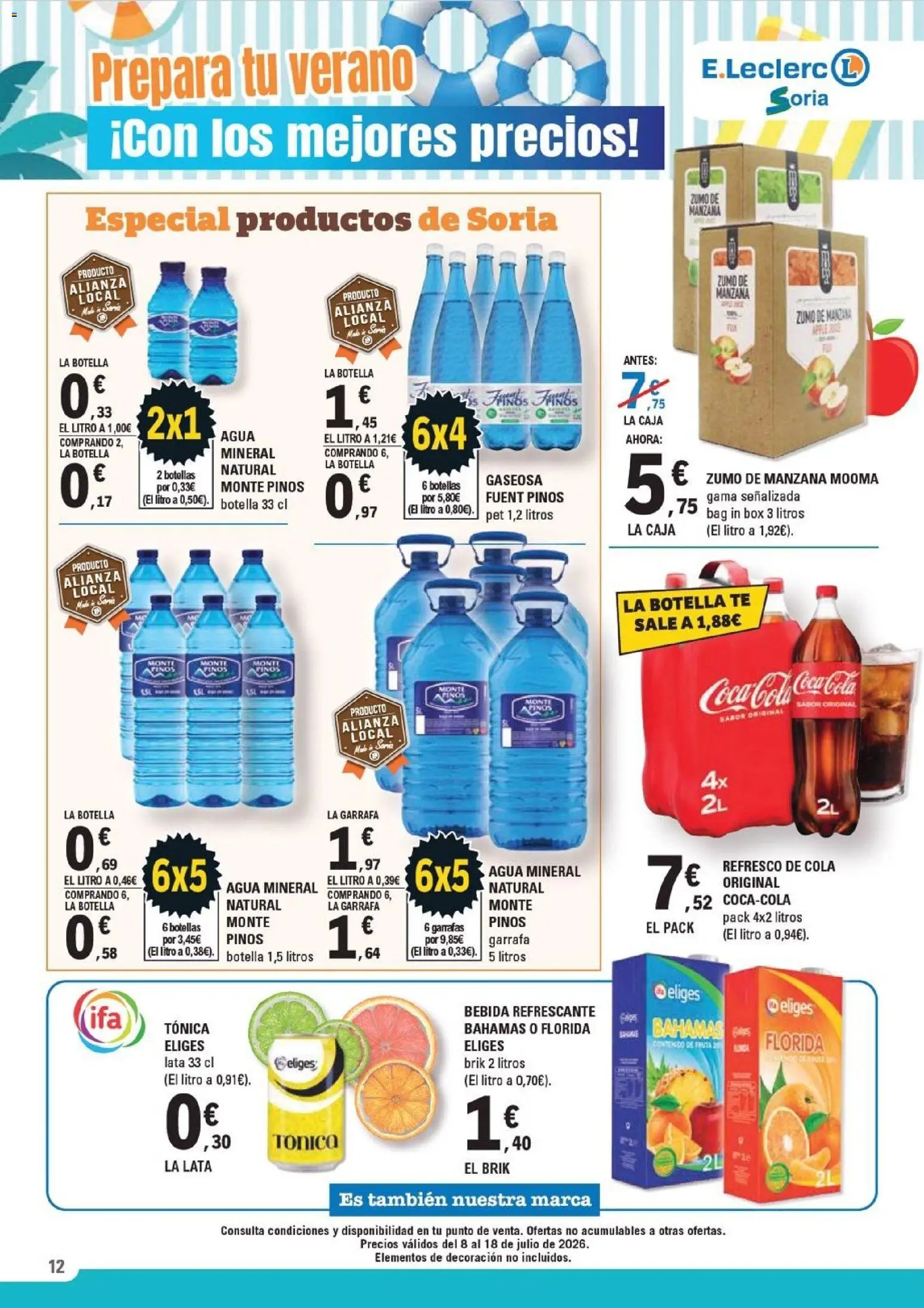 E.Leclerc folleto Soria │ válido desde el 08/07/2026 | Página: 12 | Productos: Ροζ πιπέρι, Manzana, Apple, Agua mineral