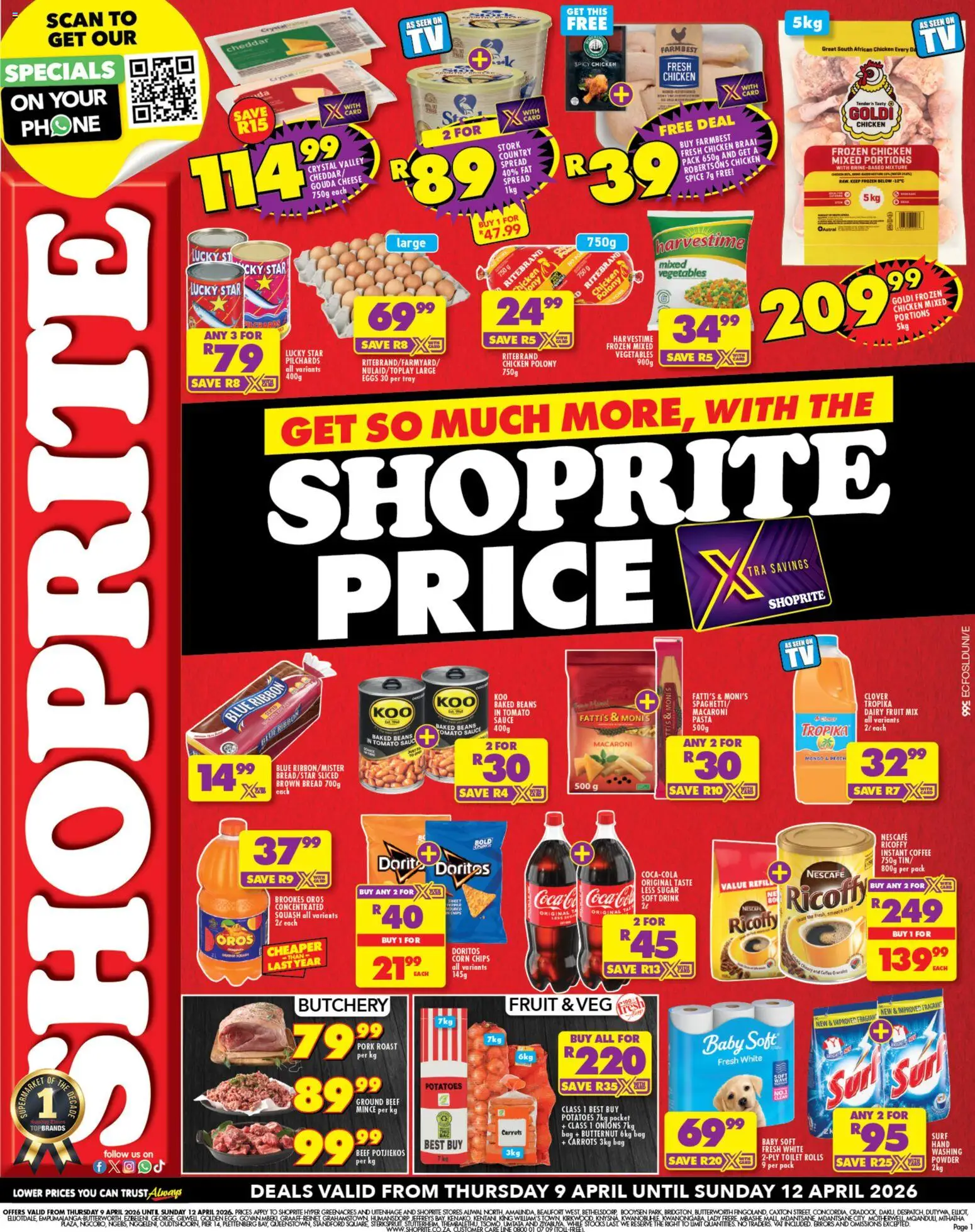 New Shoprite catalogue – valid from 09.04.2026 | Page: 1 | Products: Bag, Coffee, Carrots, Onions