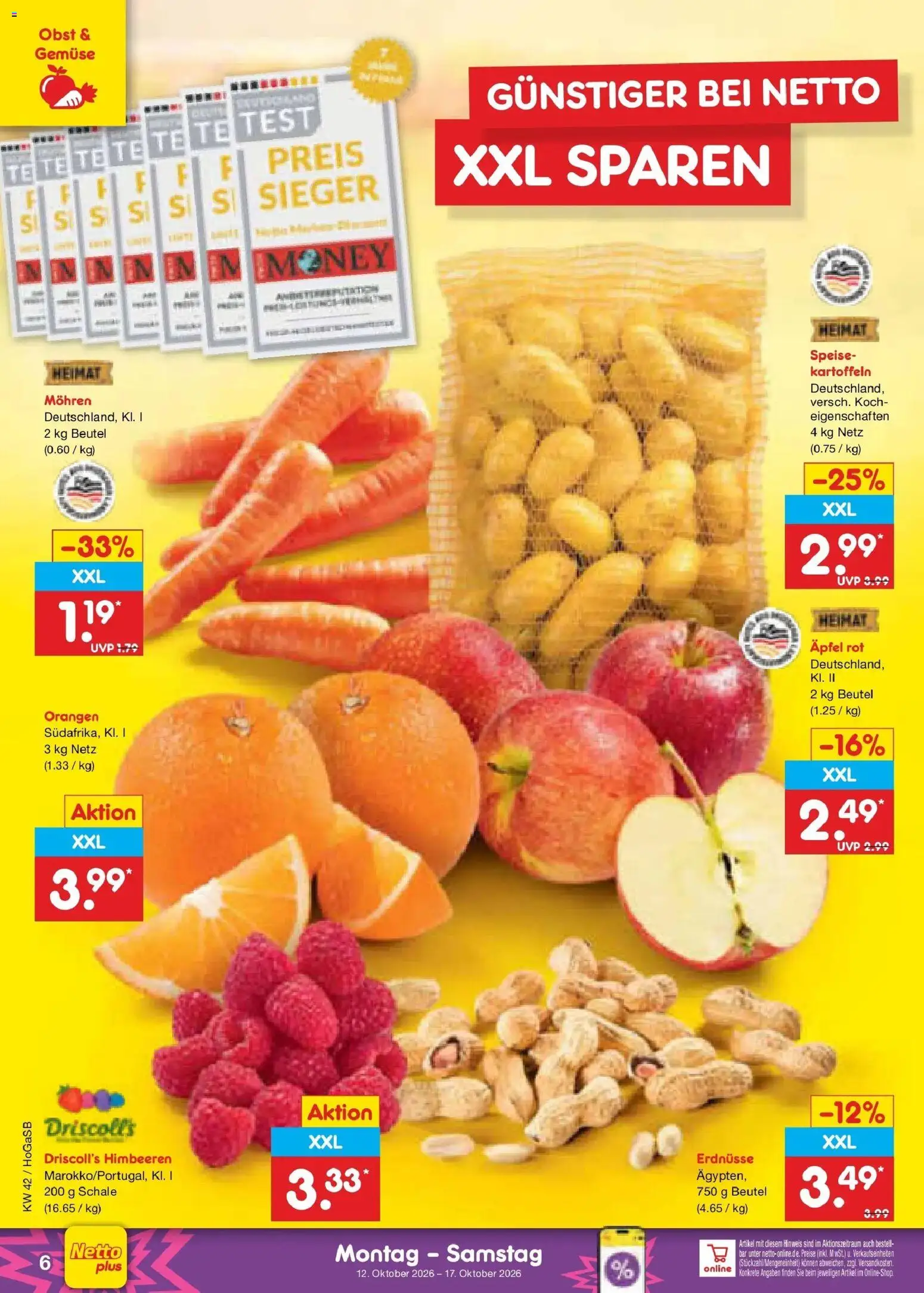Netto Marken-Discount Prospekt Hannover (ab 12.10.2026) » Angebote | Seite: 6 | Produkte: Orangen, Mohren, Kartoffeln, Gemüse