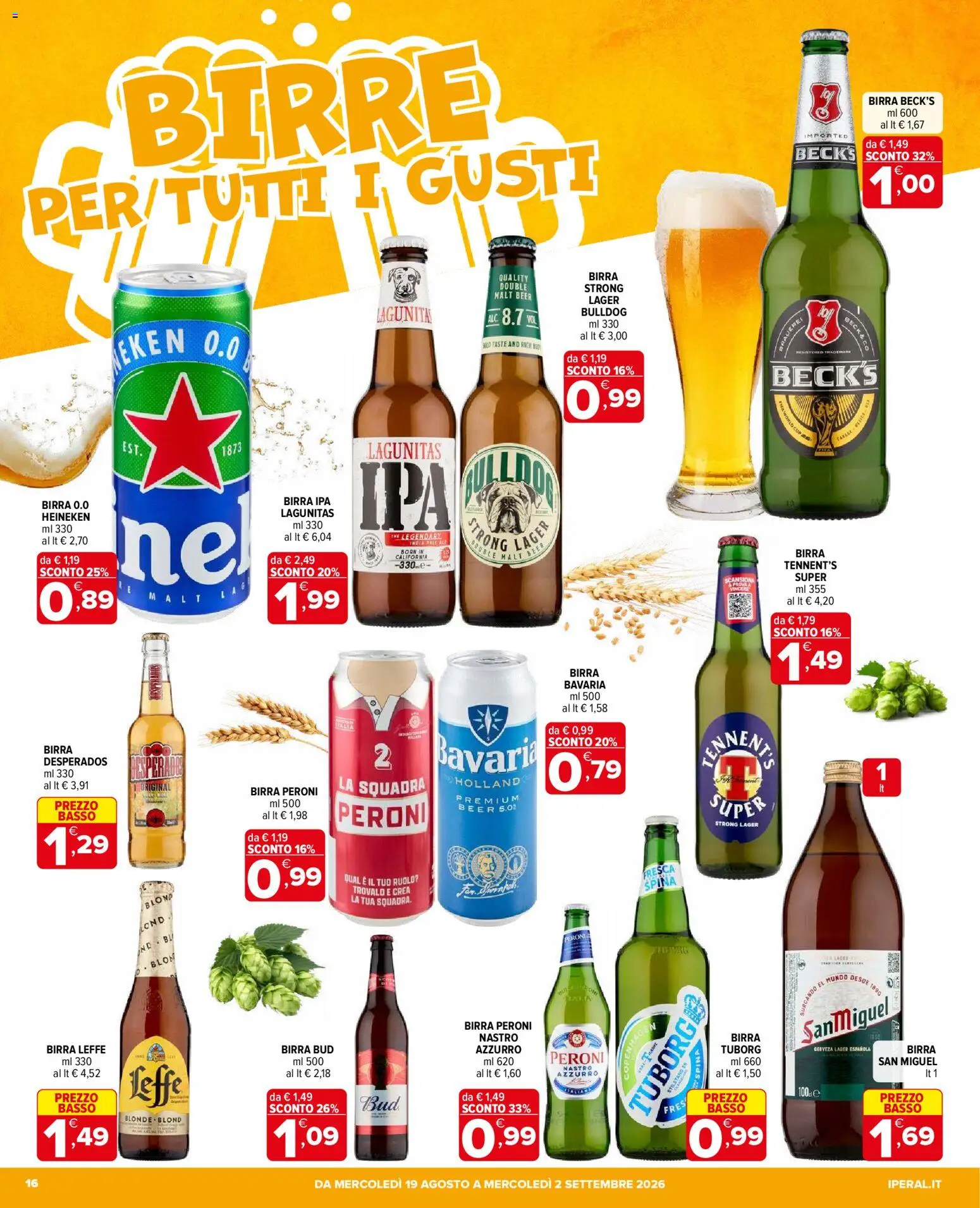 Volantino Iperal del 19/08/2026 | Pagina: 16 | Prodotti: Birra Leffe, The, Basso, Heineken