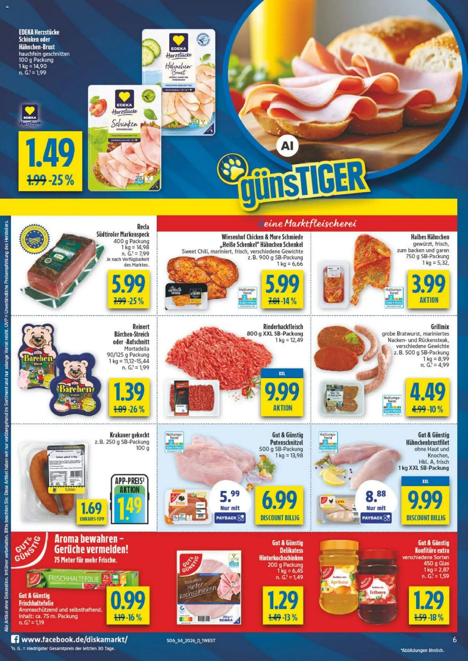 Diska - Diska Angebote Bayern KW34 – gültig ab 17.08.2026 | Seite: 6 | Produkte: Hahnchen, Putenschnitzel, Schinken, Hahnchenbrust