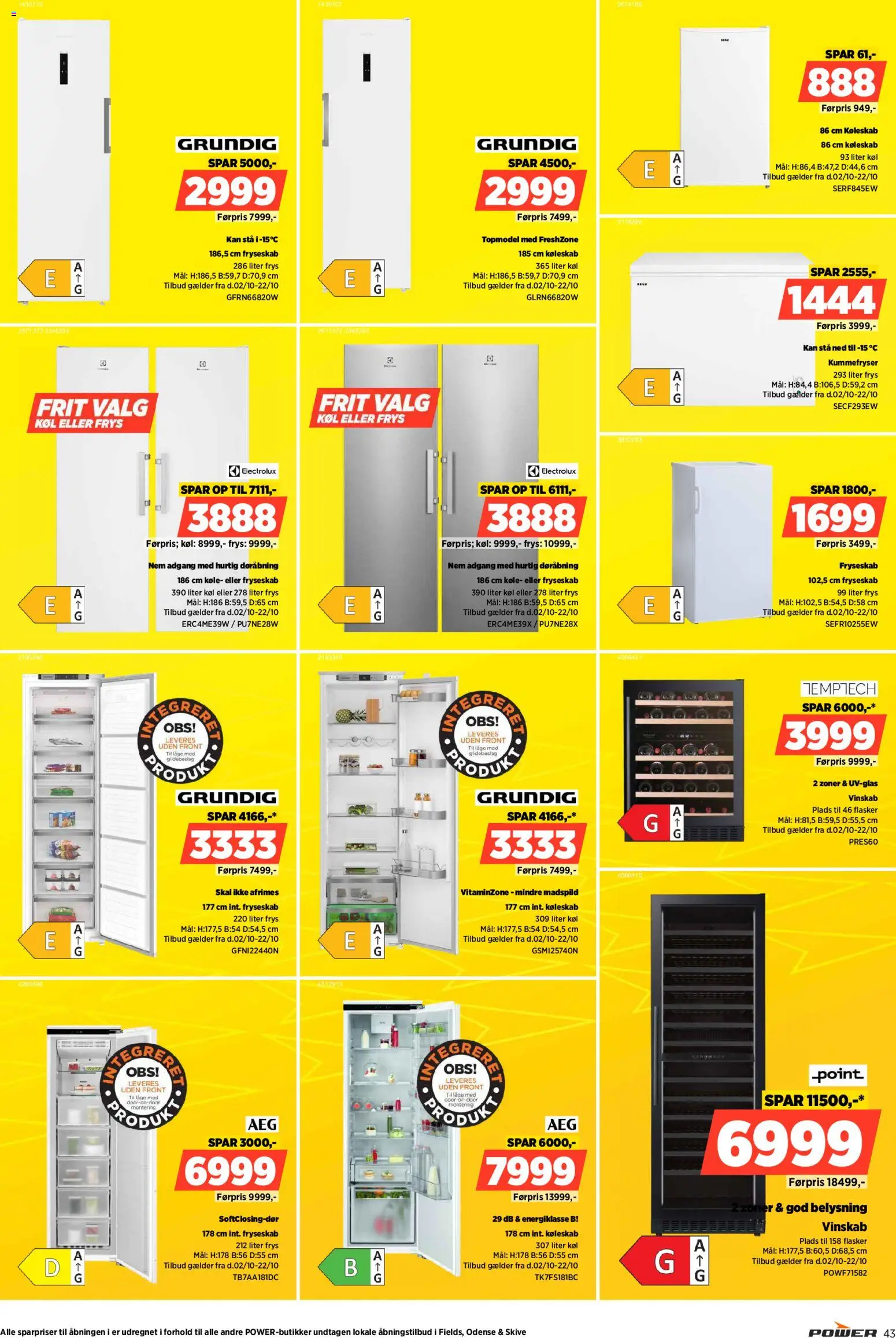 Power tilbudsavis – gyldig fra 09/10/2026 | Side: 43 | Produkter: Køleskab