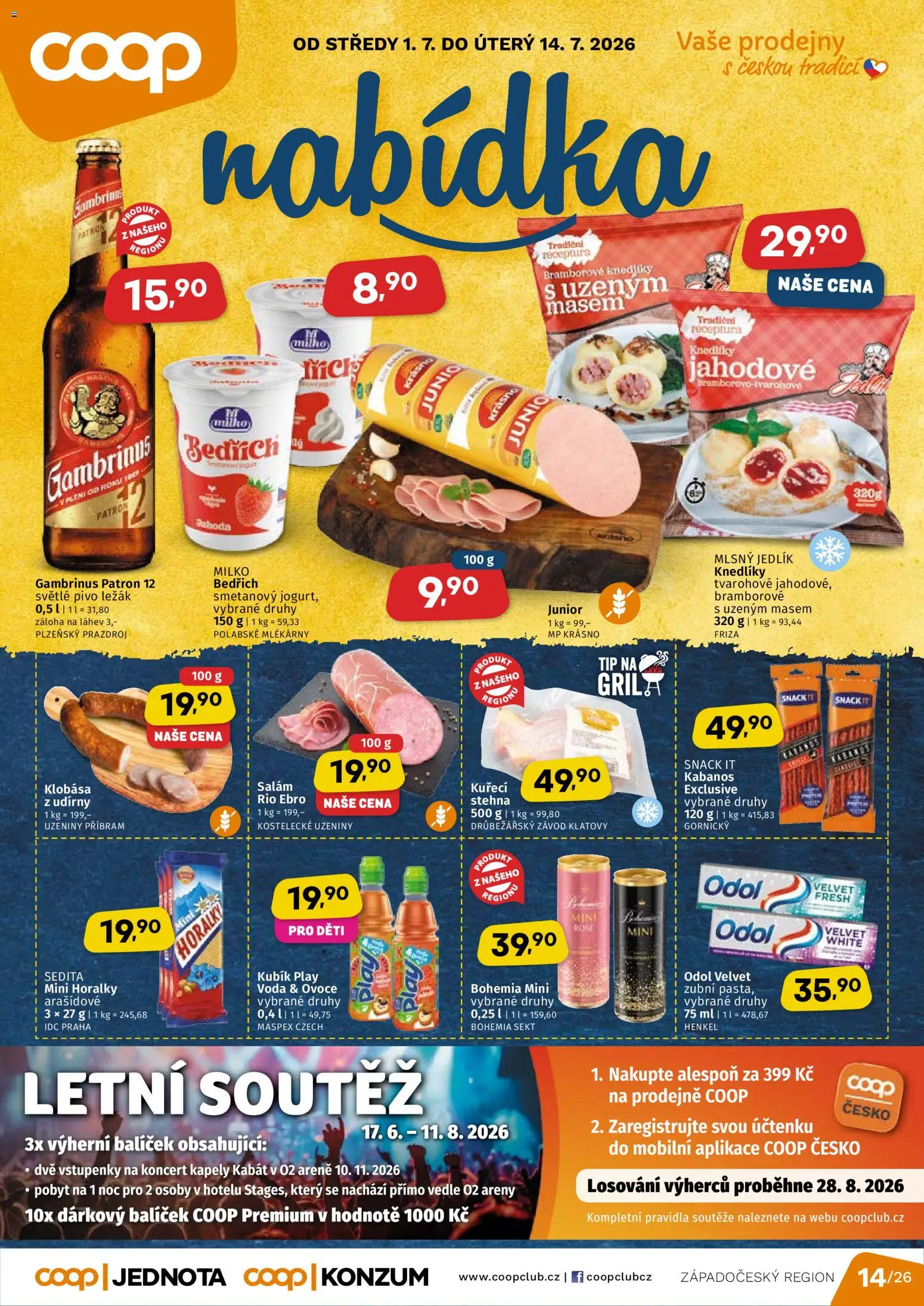 Coop leták od 01.07.2026 | Strana: 1 | Produkty: Salám, Pivo, Horalky, Láhev
