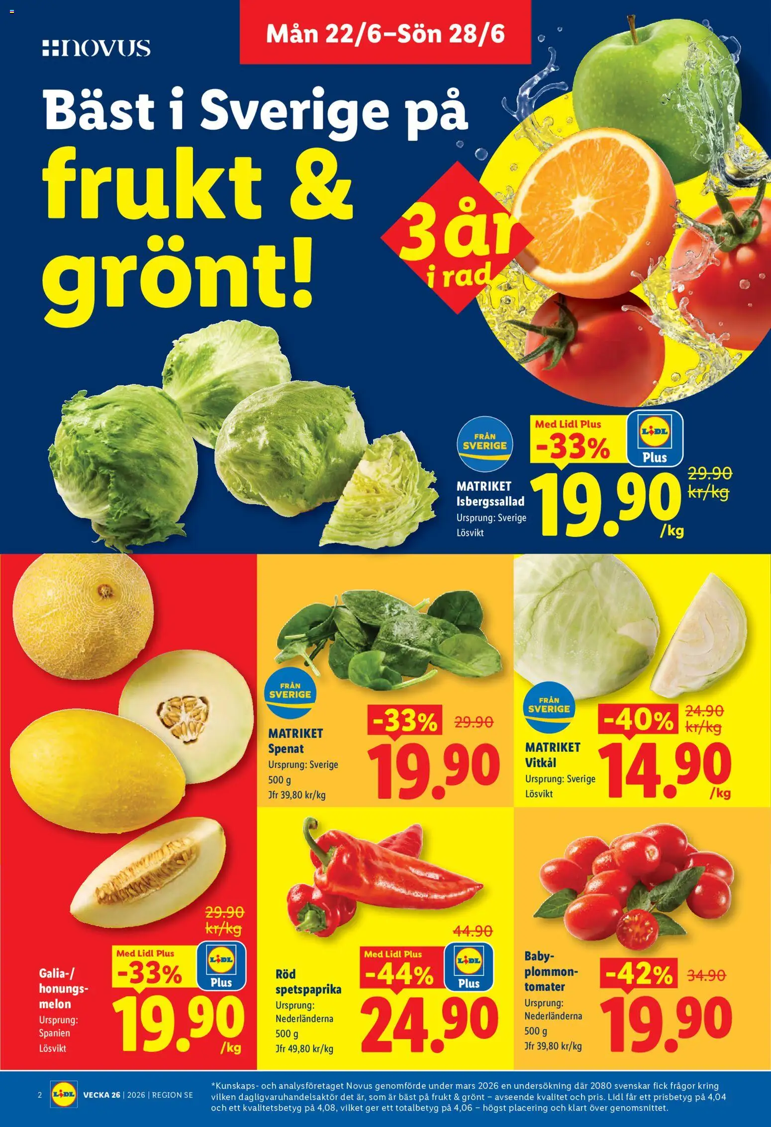 Lidl reklamblad aktuell från 22.06.2026 | Sida: 2 | Produkter: Vitkål, Spenat, Plommon, Tomater