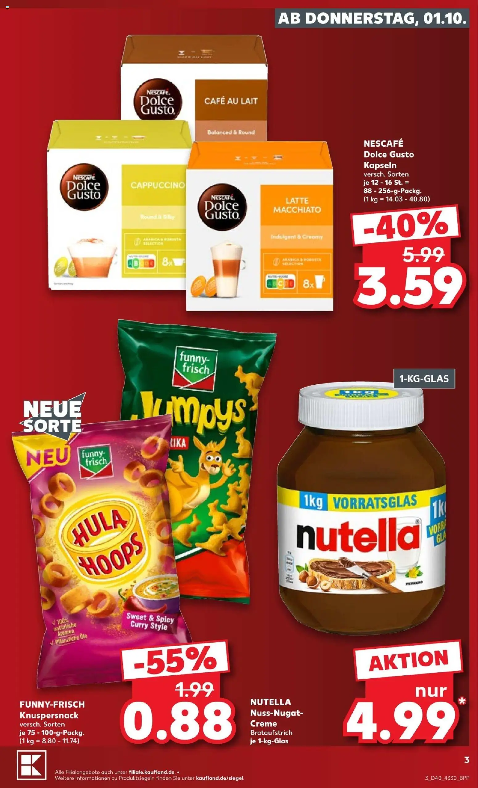 Kaufland Prospekt Potsdam – gültig ab 01.10.2026 | Seite: 3 | Produkte: Nescafe, Nutella, Dolce Gusto kapseln, Dolce gusto