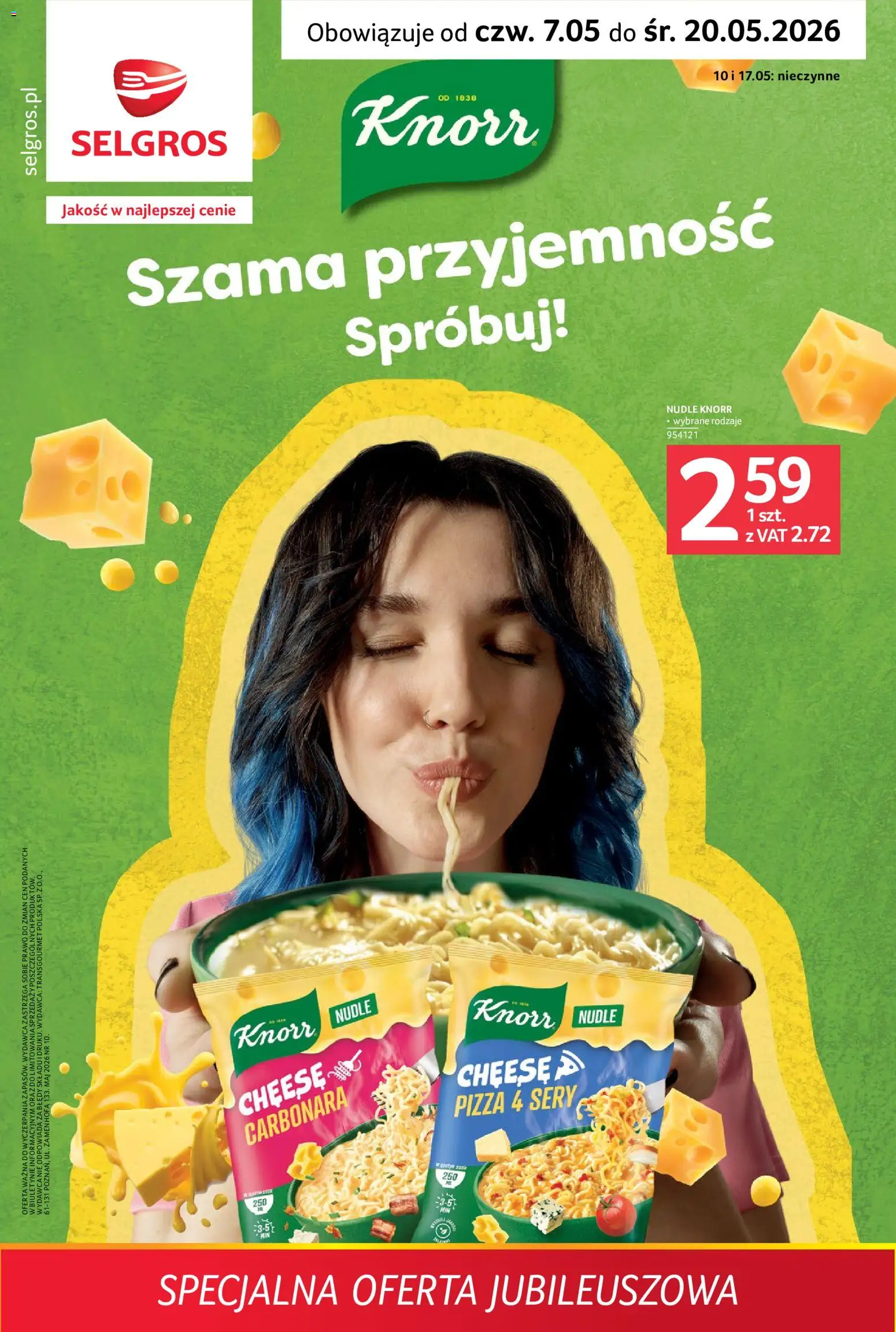 Selgros cash&carry gazetka - Specjalna oferta jubileuszowa od 07.05.2026 | Strona: 1 | Produkty: Carbonara, Sery, Pizza