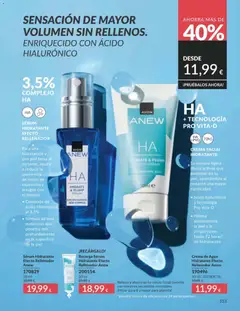 Vista previa Sérum Hidratante Efecto Rellenador Anew, Sérum hidratante para una hidratación y una piel tersa al instante, ayuda a reducir la apariencia de líneas de expresión y arrugas con el tiempo. Complejo de ácido hialurónico al 3.5%. Fórmula de tres moléculas que penetra más profundamente en la superficie de la piel. válido desde el 01.05.2026 | Página: 103 | Productos: Sérum, Crema facial, Crema