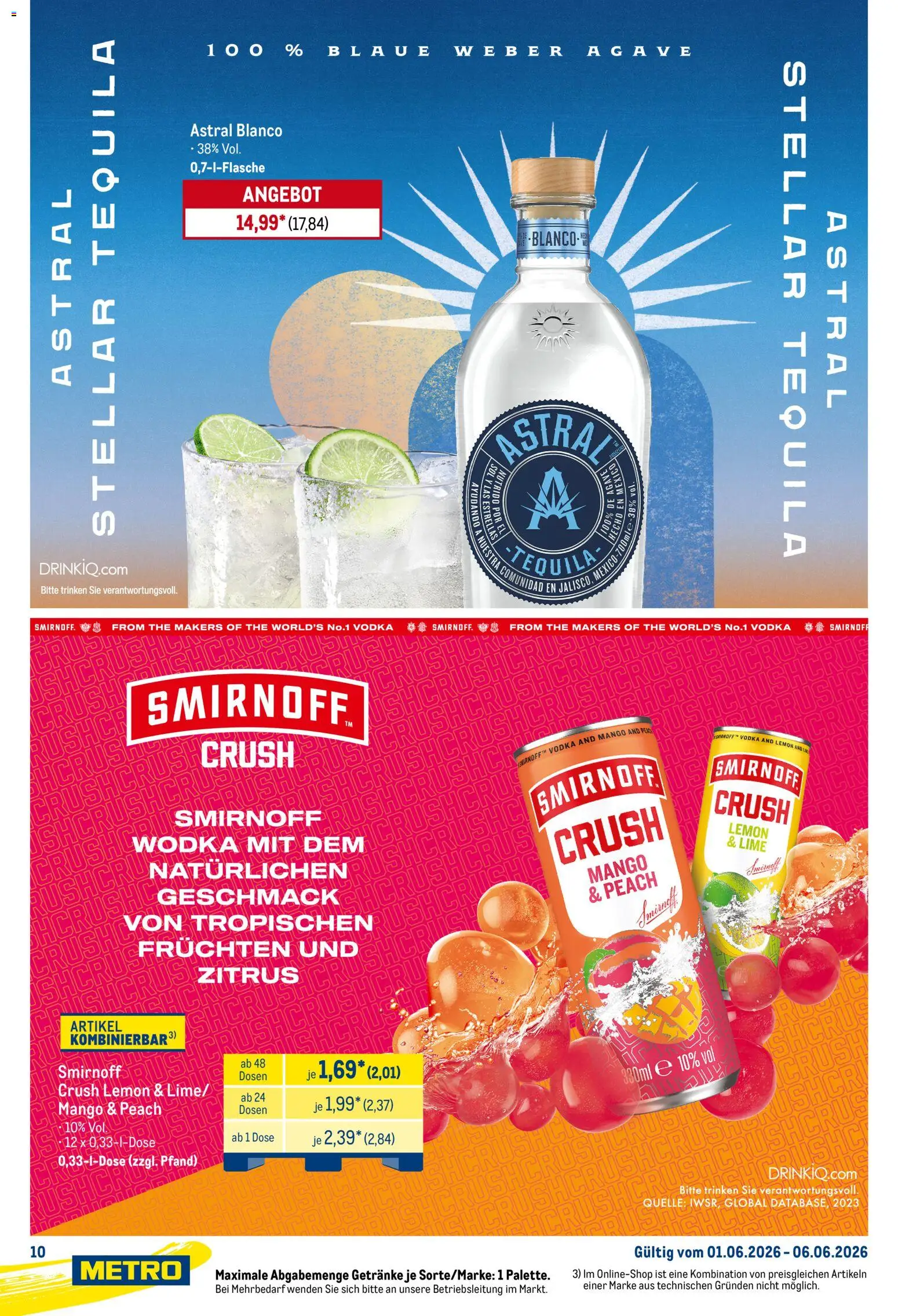 Metro Starke Marken – gültig ab 01.06.2026 | Seite: 10 | Produkte: Tequila, Mango, Smirnoff, Wodka