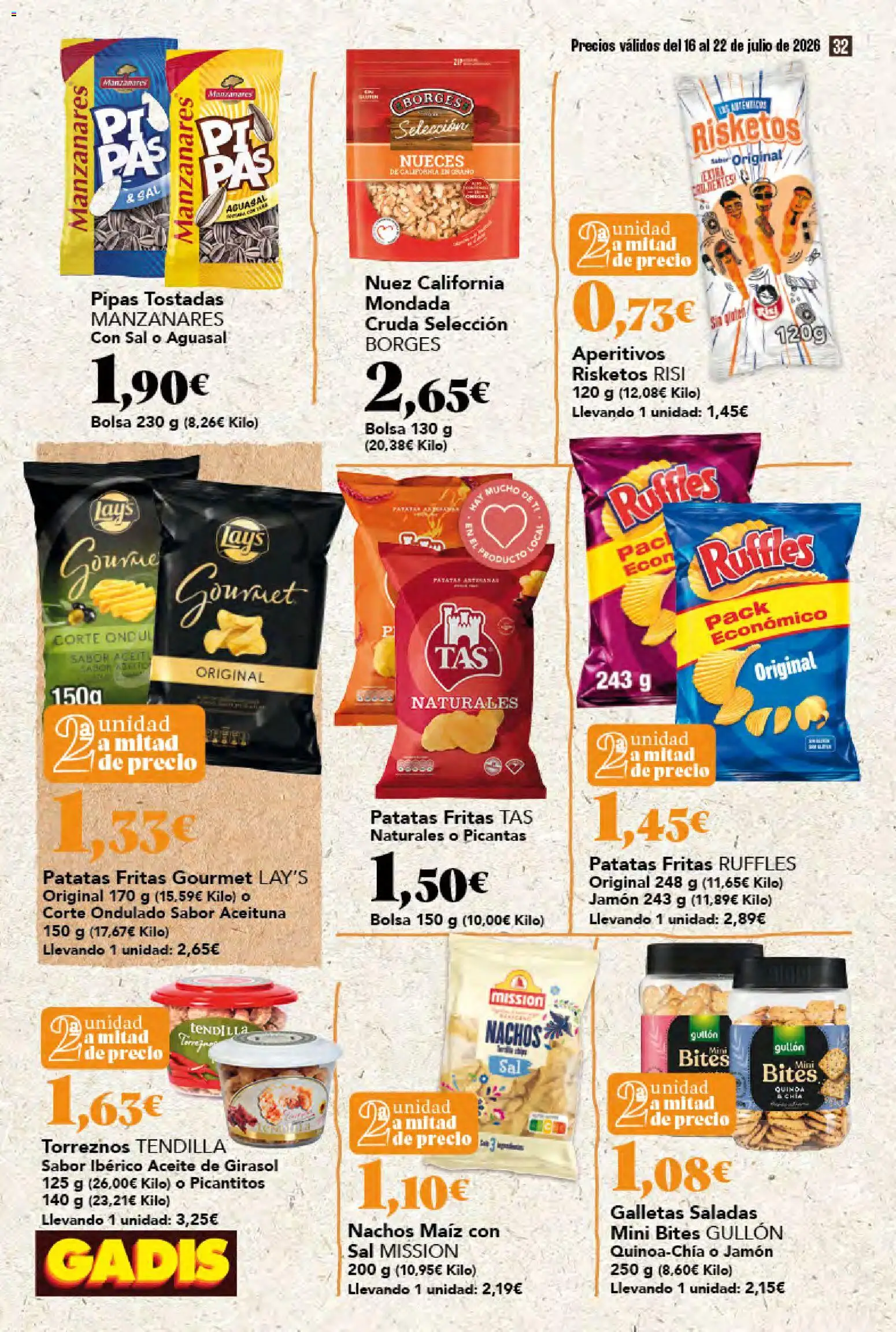 Gadis folleto │ válido desde el 16/07/2026 | Página: 32 | Productos: Καλτσάκια μισά, Aceite, Jamón, Aceite de girasol