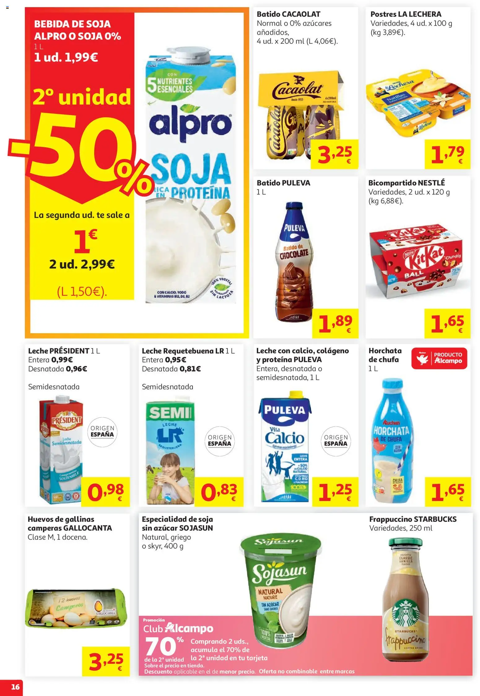 Alcampo HG Cat │ válido desde el 19.05.2026 | Página: 16 | Productos: Leche entera, Huevos, Chocolate, Té