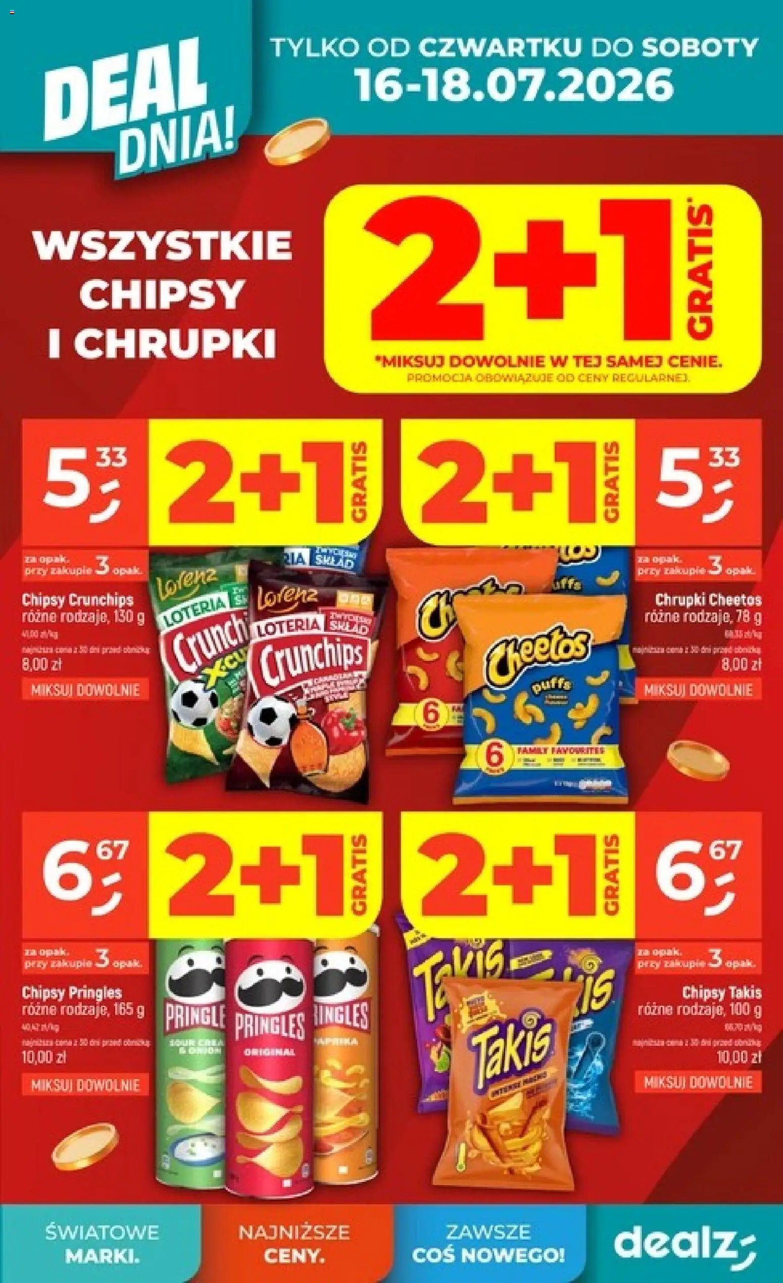 Dealz gazetka od 16.07.2026 | Strona: 5 | Produkty: Chipsy, Chrupki, Chipsy pringles, Pringles
