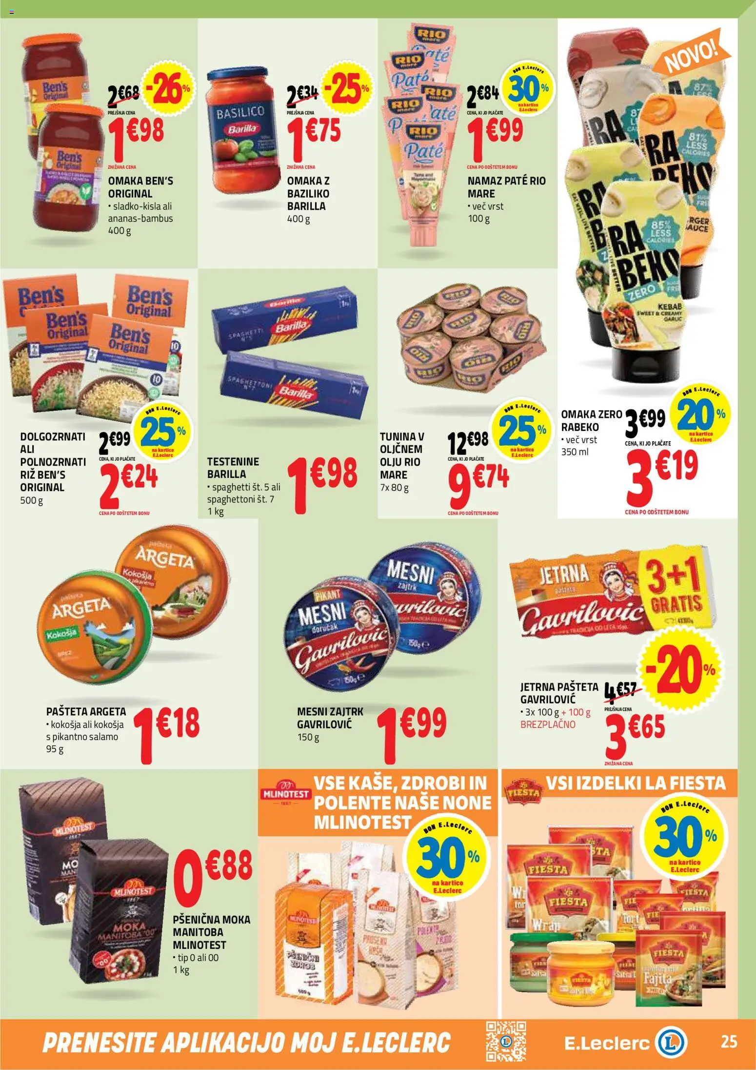 Novi E.leclerc katalog ponudbe – veljaven od 28.10.2026 | Stran: 25 | Izdelki: Moka, Barilla, Pašteta, Riz