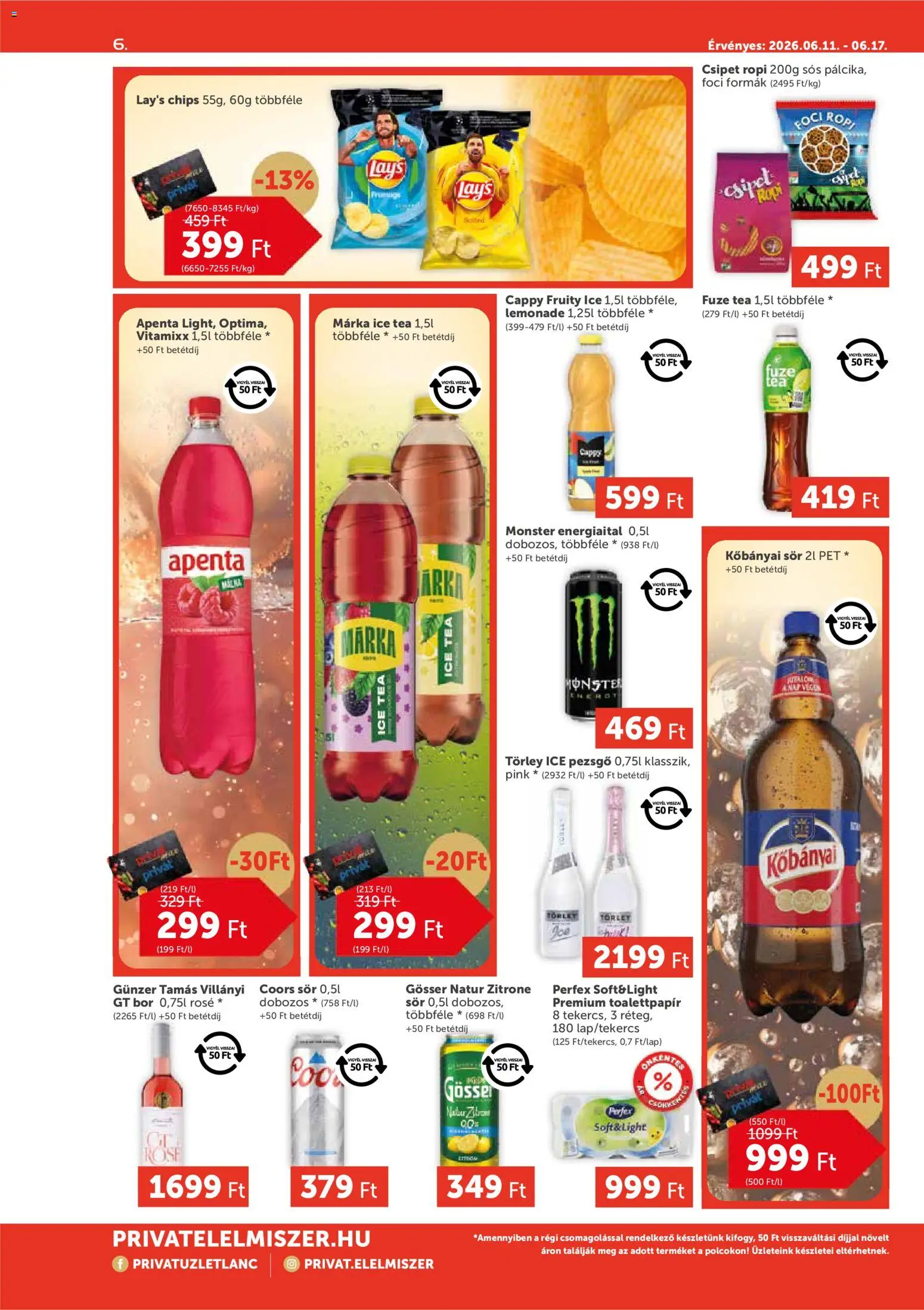 PRIVÁT akciós ujság - amely érvényes a következő dátumtól: 11.06.2026 | Oldal: 6 | Termékek: Kisela pavlaka, Pezsgő, Guarana, Tea