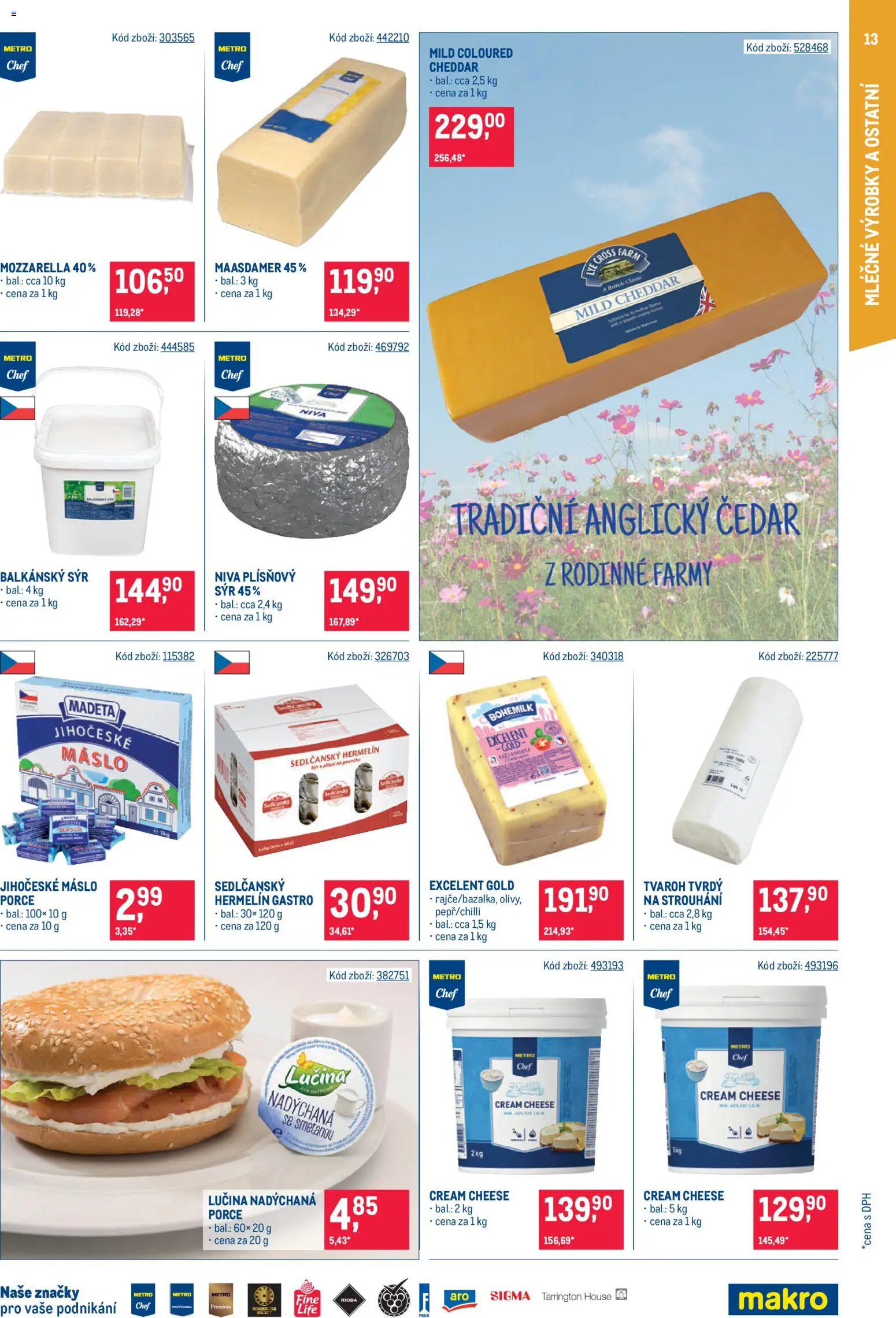 Makro leták - Gastronomie od 21.10.2026 | Strana: 13 | Produkty: Sedlčanský Hermelín, Maasdamer, Cream cheese, Čedar