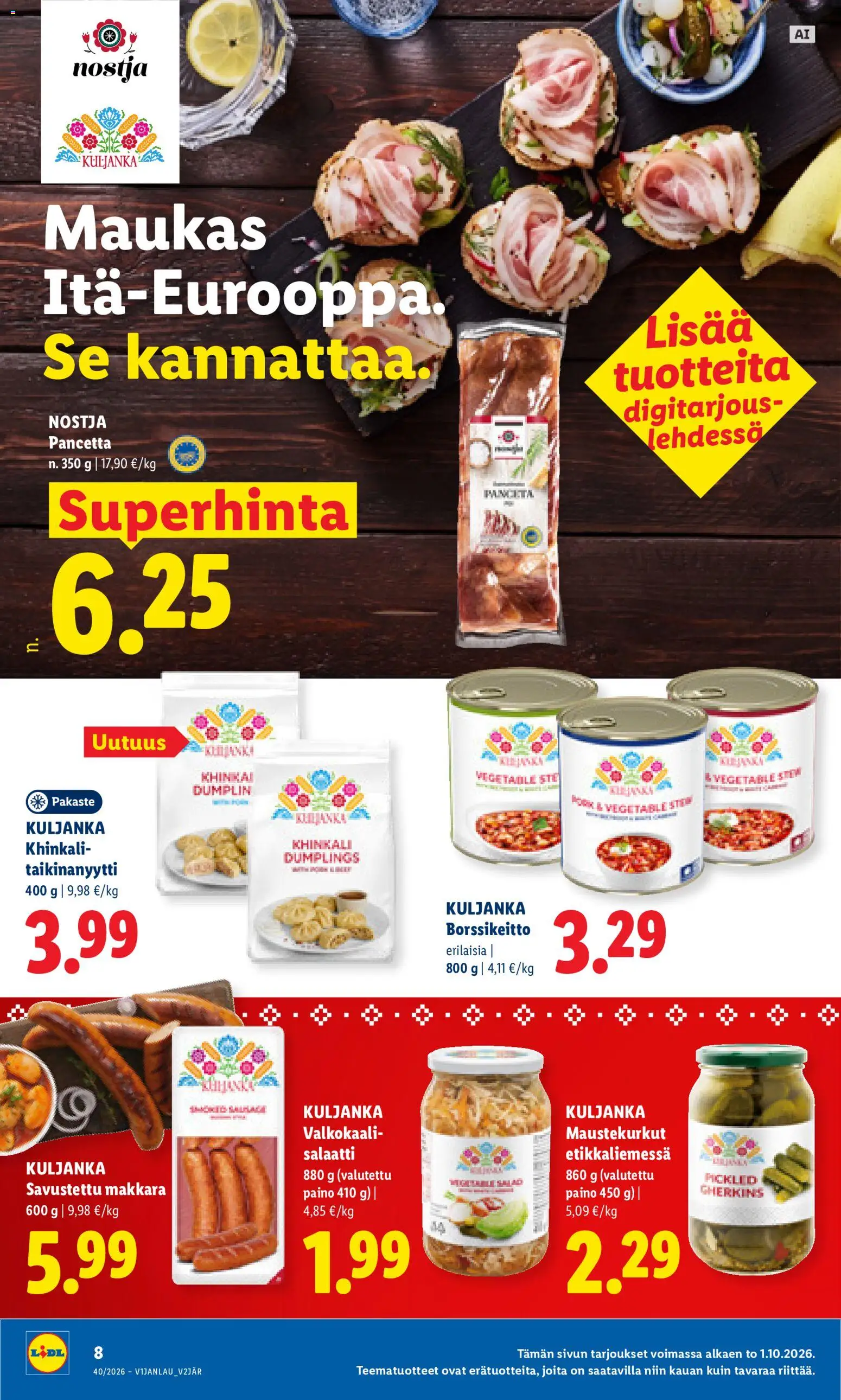 Lidl tarjoukset – voimassa 01/10/2026 alkaen | Sivu: 8 | Tuotteet: Makkara, Salaatti