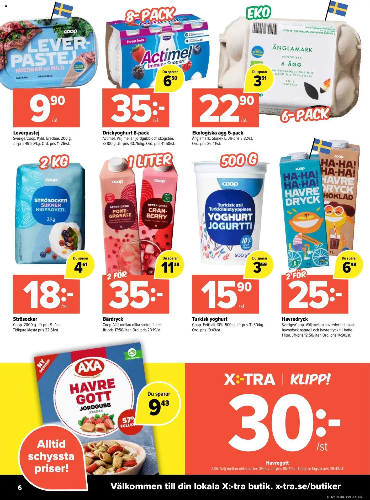 Coop X:-TRA reklamblad aktuell från 05/10/2026 | Sida: 6 | Produkter: Strösocker, Leverpastej, Havredryck, Ägg