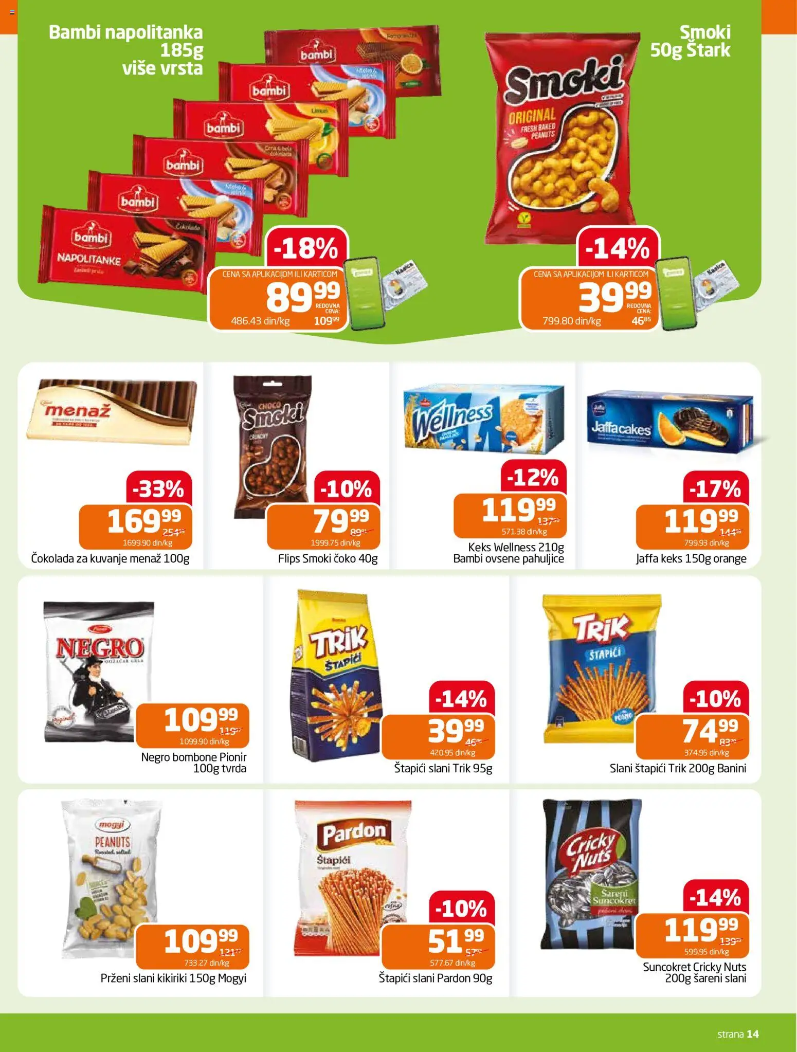 Gomex katalog - važi od 24.06.2026 | Strana: 14 | Proizvode: Čokolada za kuvanje, Smoki, Kikiriki, Napolitanke
