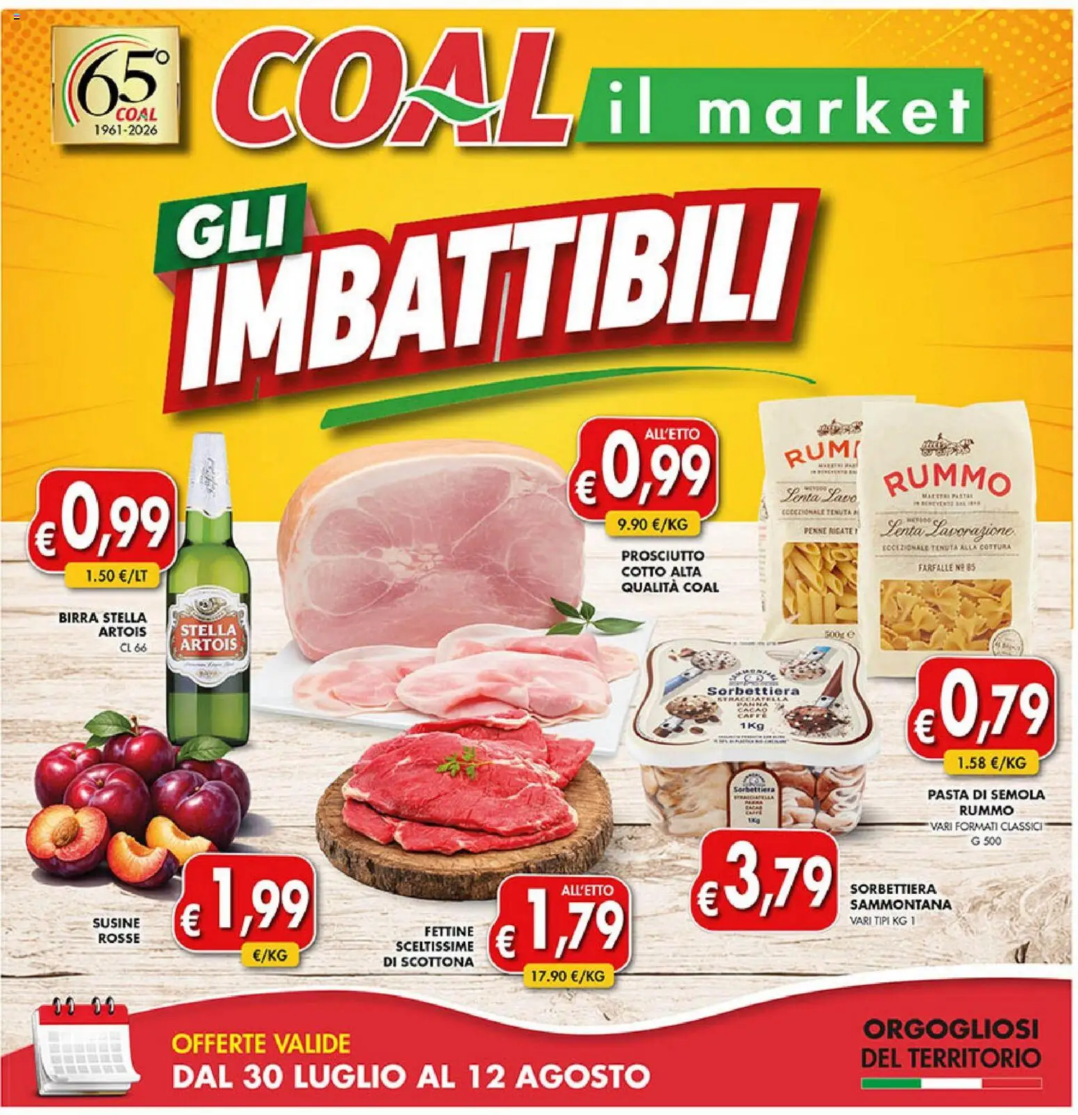 Volantino Coal del 30/07/2026 | Pagina: 1 | Prodotti: Prosciutto, Cacao, Susine, Penne